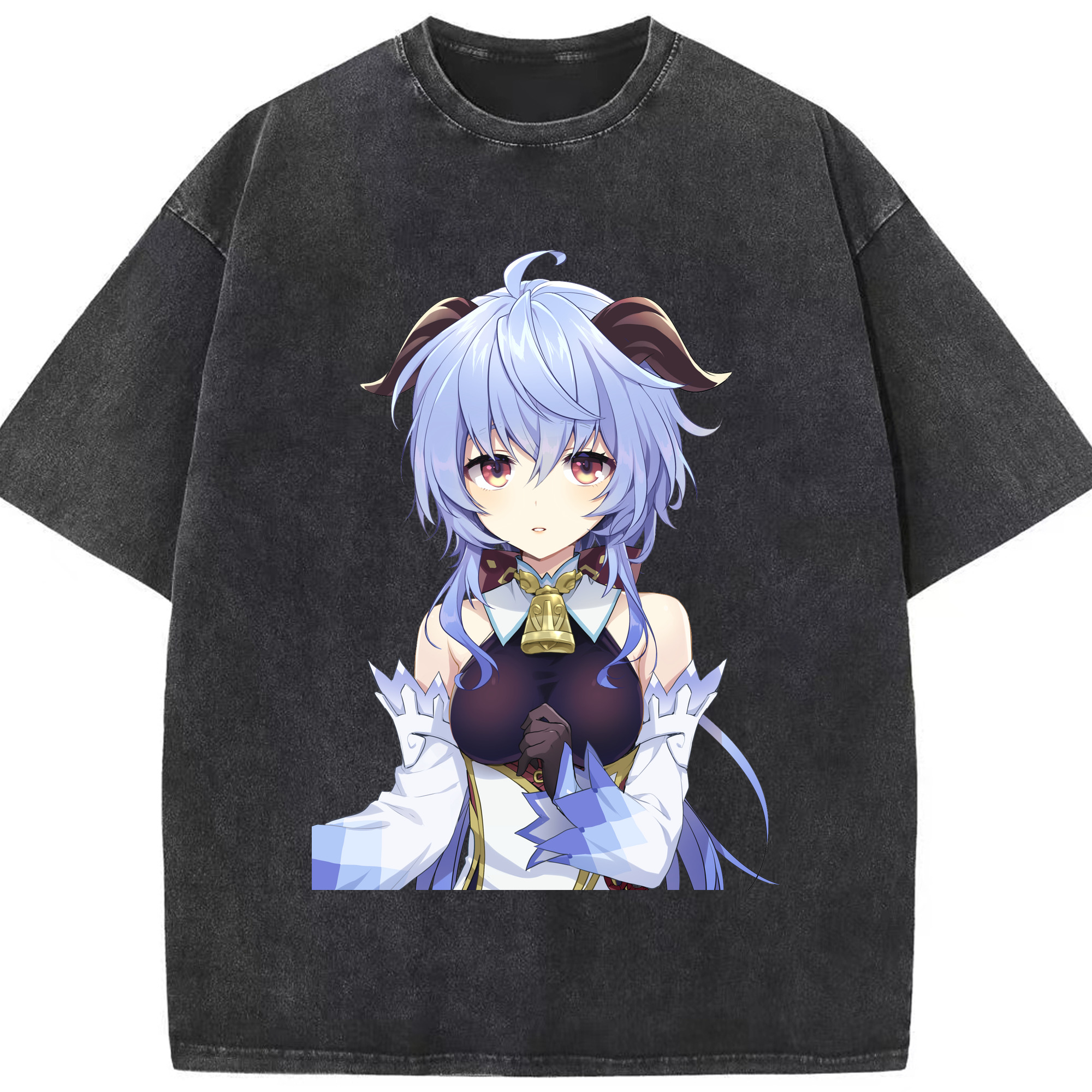 げんし神 甘雨 かんう genshin Ganyu 綿100% ヴィンテージ風 半袖Tシャツ（フロントプリント）