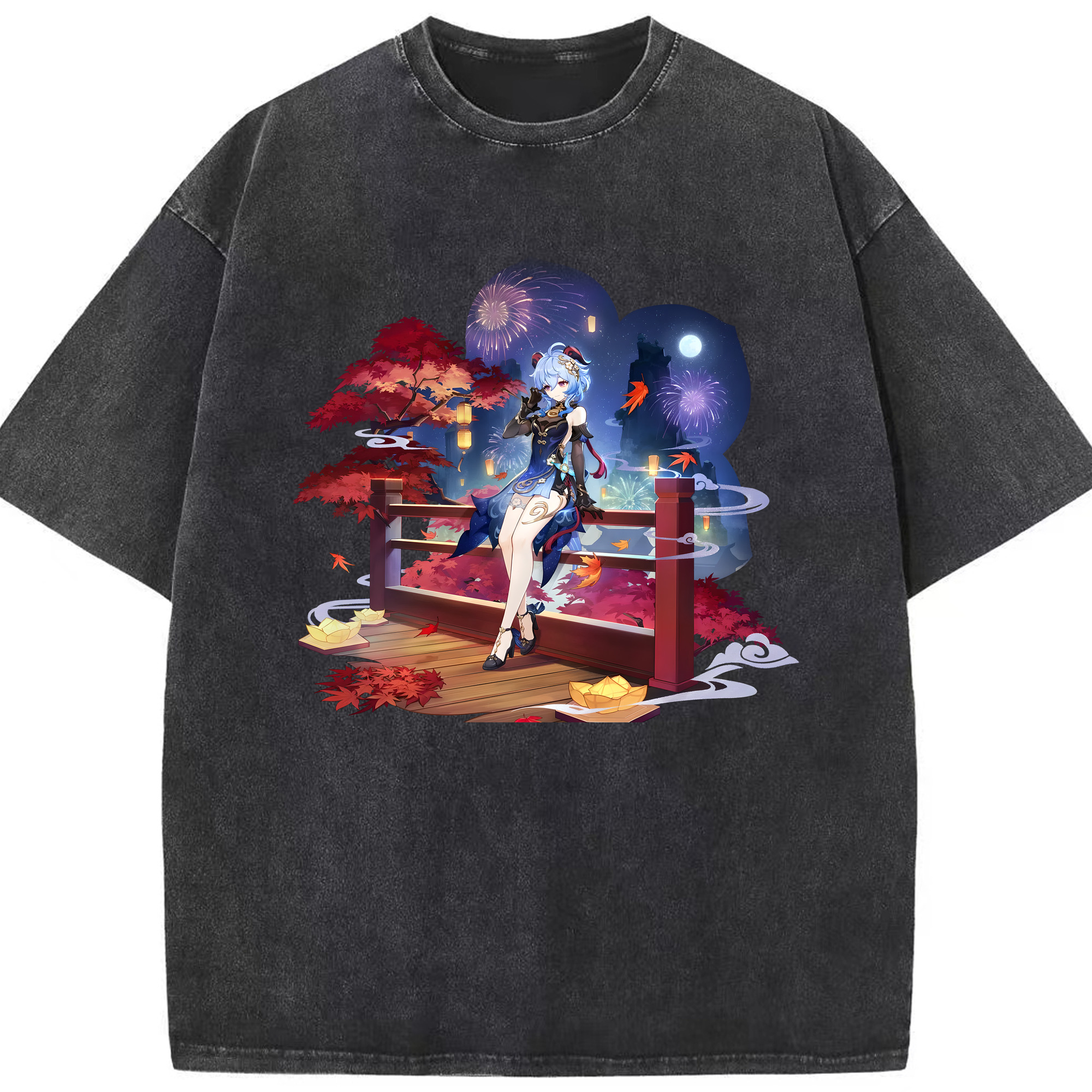 げんし神 甘雨 かんう genshin Ganyu 綿100% ヴィンテージ風 半袖Tシャツ（フロントプリント）