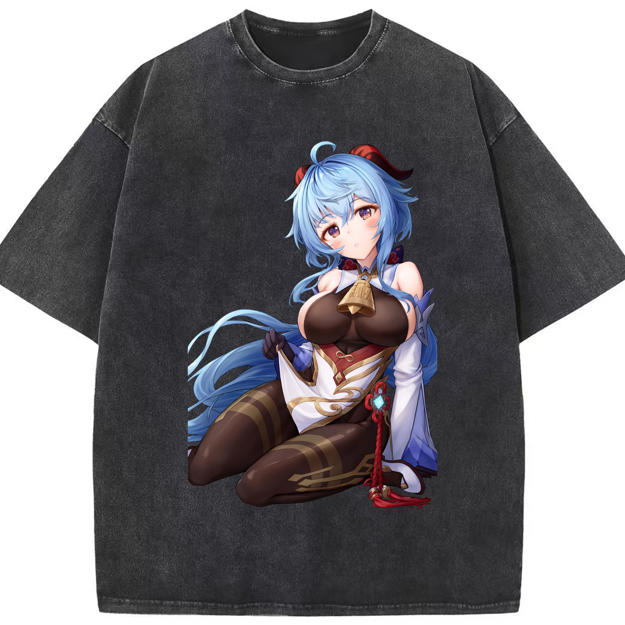 げんし神 甘雨 かんう genshin Ganyu 綿100% ヴィンテージ風 半袖Tシャツ（フロントプリント）