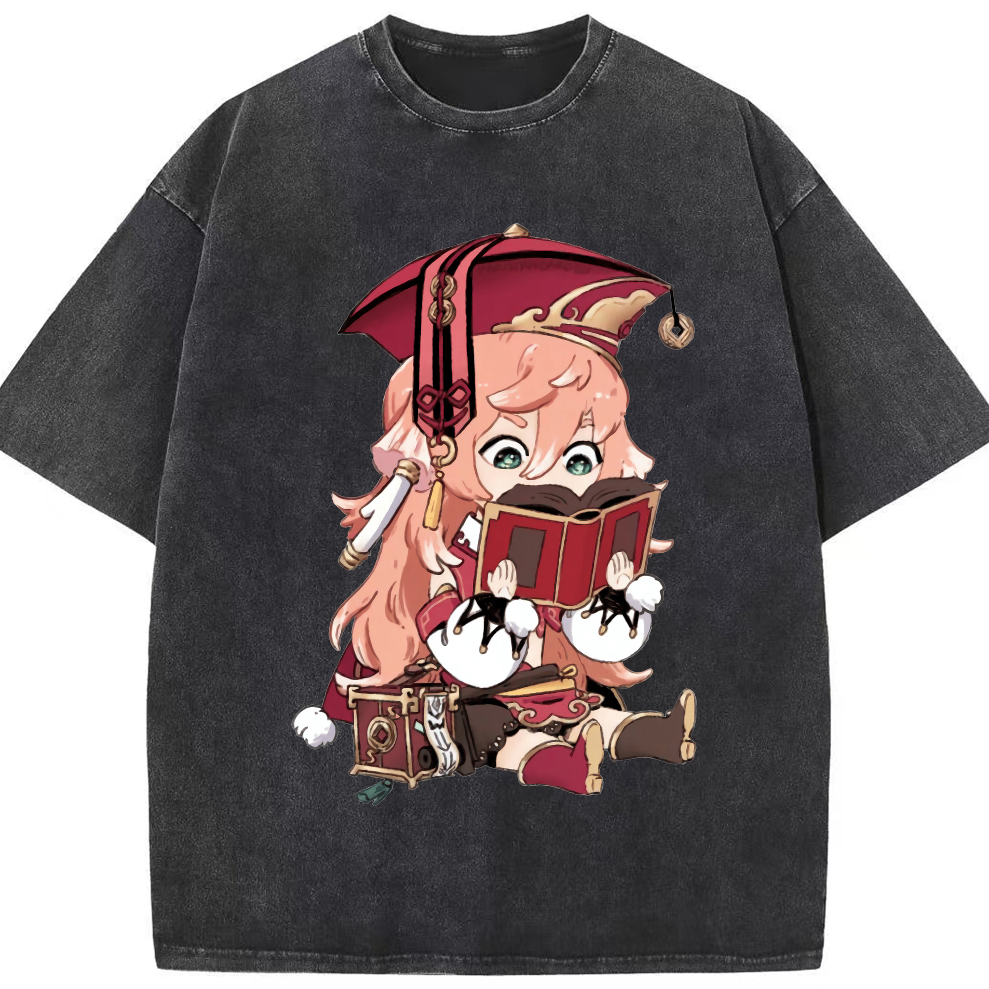 げんし神 ヤンフェイ genshin Yanfei 綿100% ヴィンテージ風 半袖Tシャツ（フロントプリント）