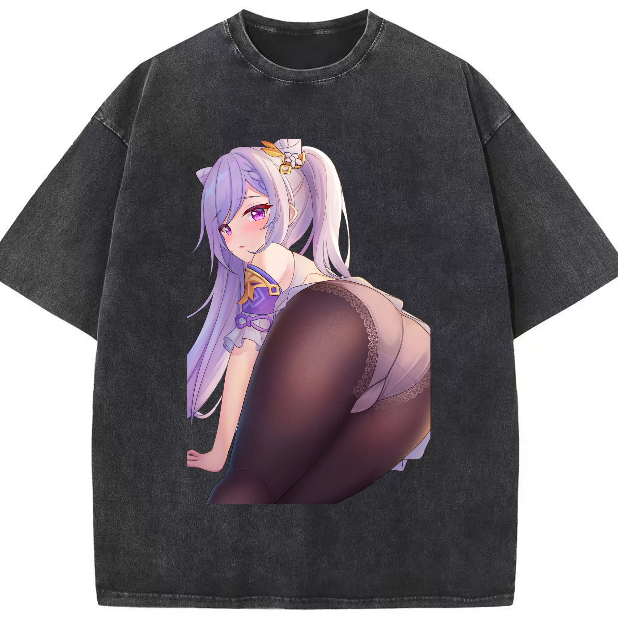 げんし神 刻晴 こくせい genshin Kokusei 綿100% ヴィンテージ風 半袖Tシャツ（フロントプリント）