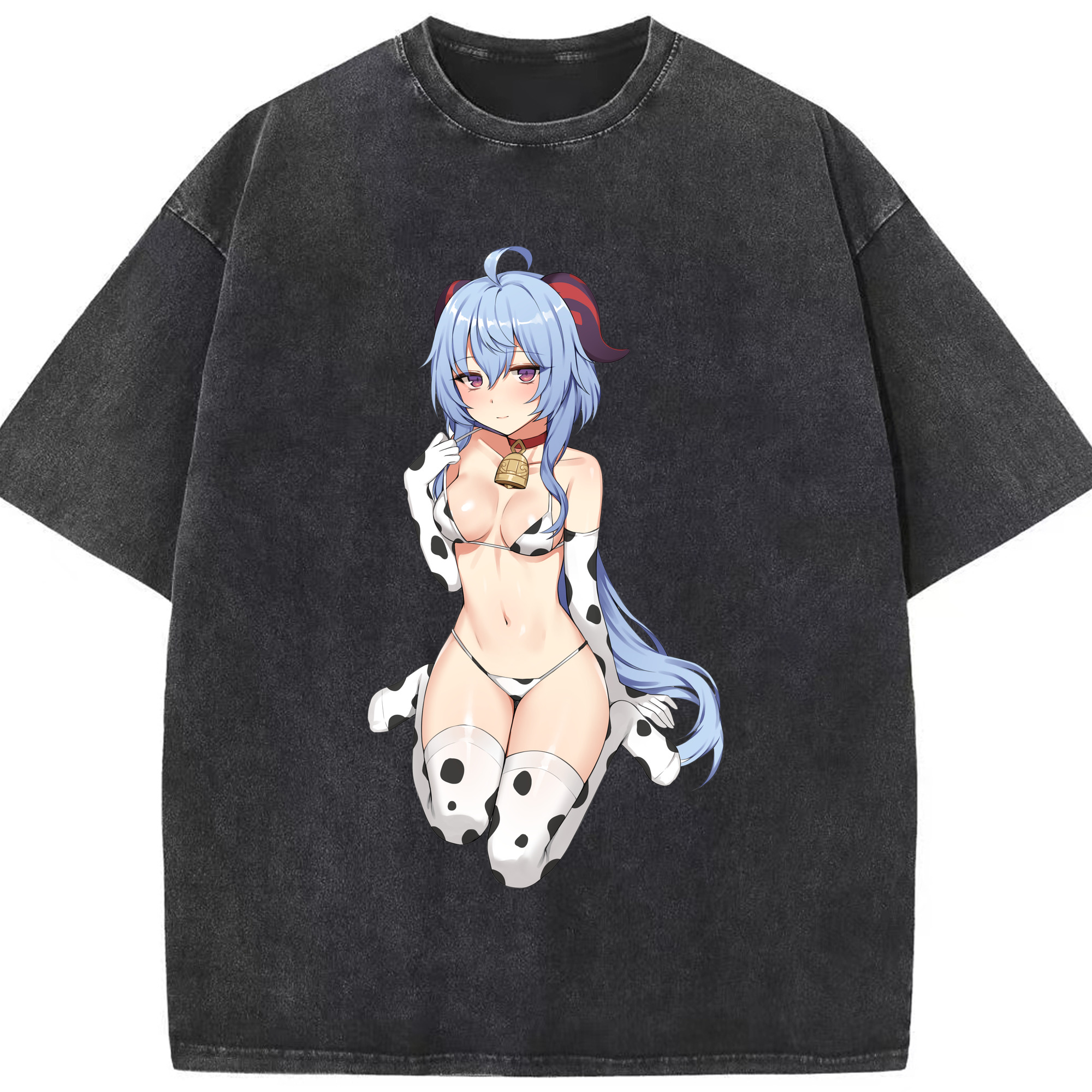 げんし神 甘雨 かんう genshin Ganyu 綿100% ヴィンテージ風 半袖Tシャツ（フロントプリント）