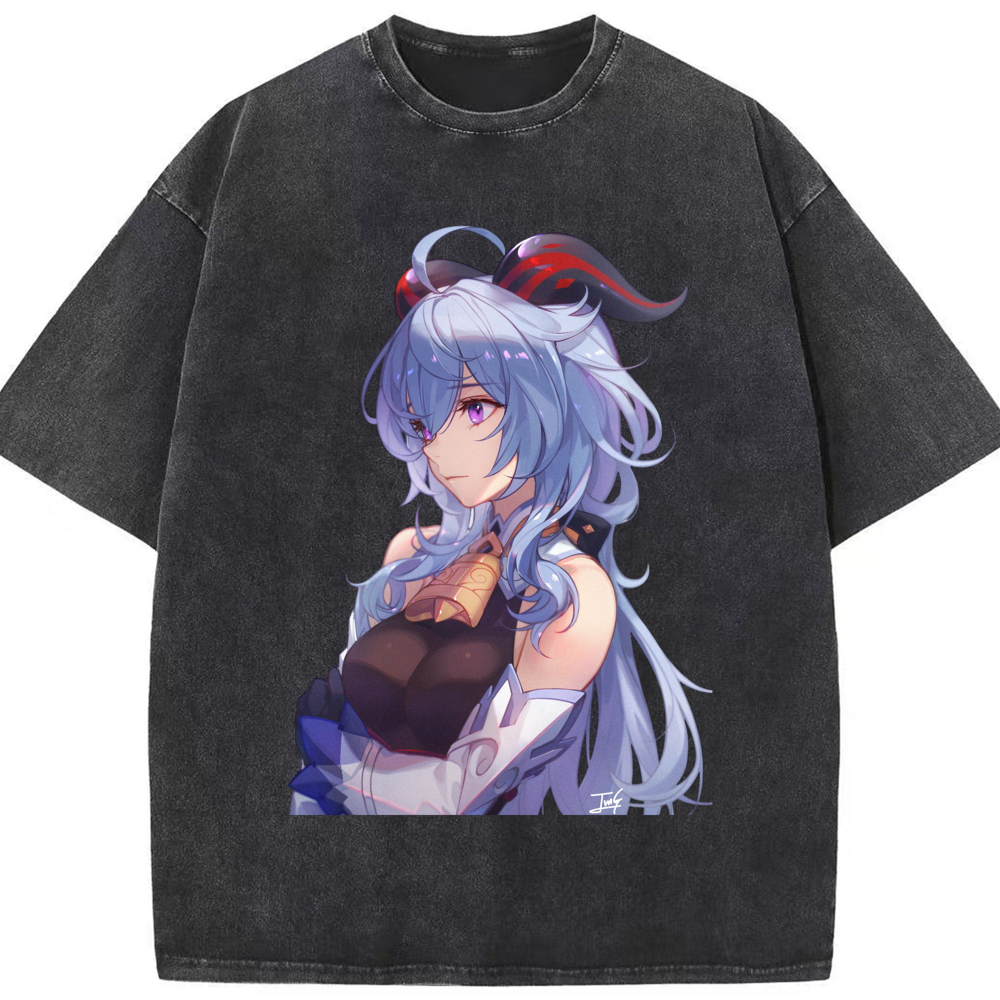 げんし神 甘雨 かんう genshin Ganyu 綿100% ヴィンテージ風 半袖Tシャツ（フロントプリント）