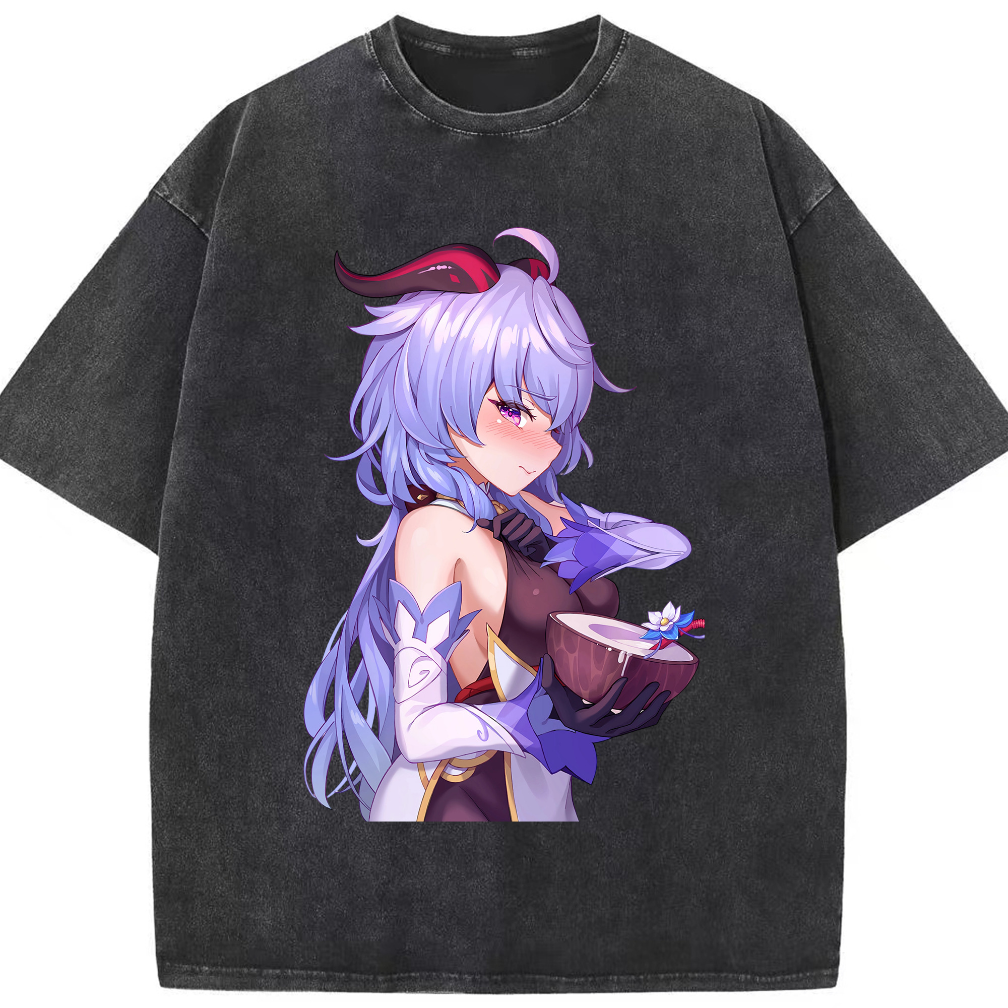 げんし神 甘雨 かんう genshin Ganyu 綿100% ヴィンテージ風 半袖Tシャツ（フロントプリント）