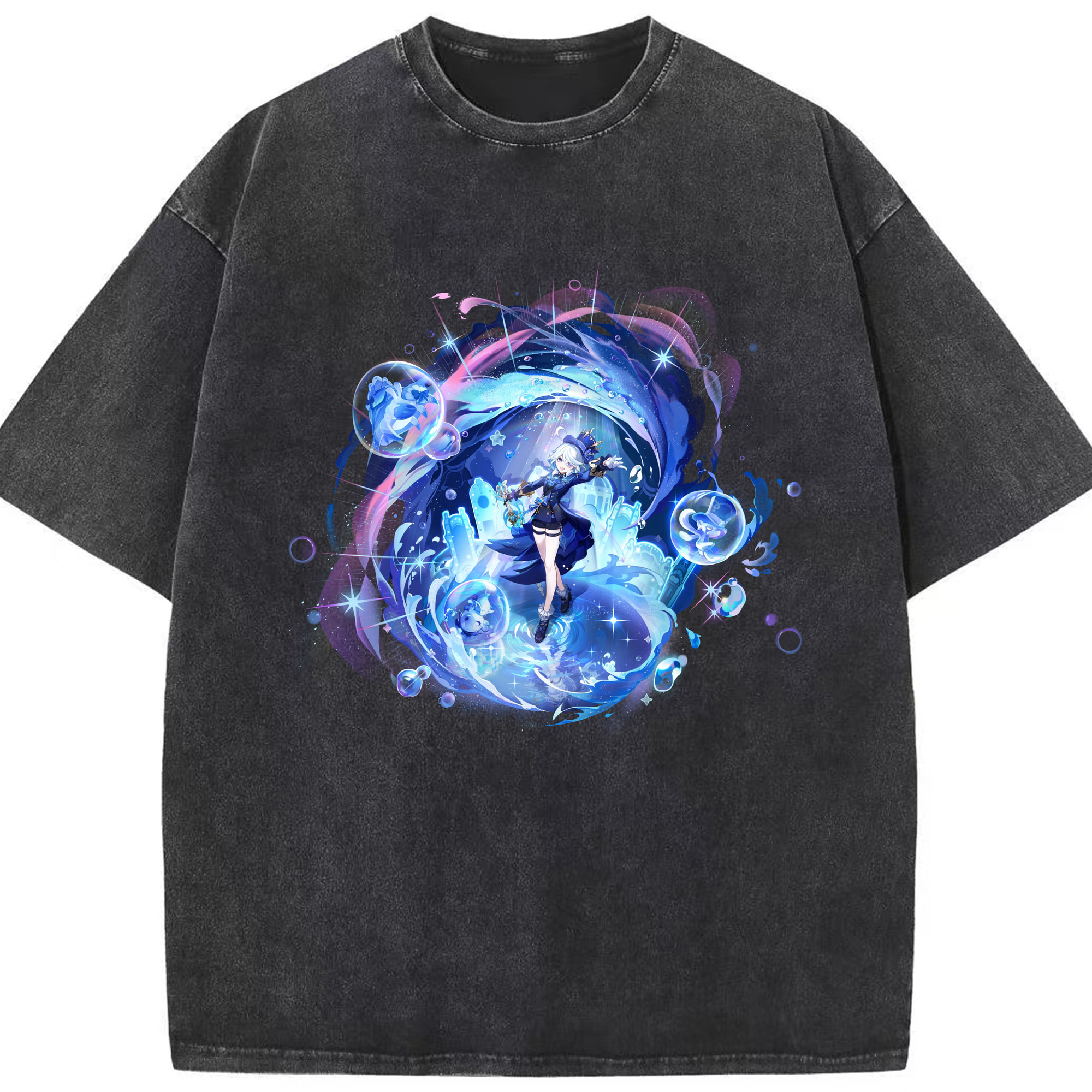 げんし神 フリーナ genshin Furina 綿100% ヴィンテージ風 半袖Tシャツ（フロントプリント）