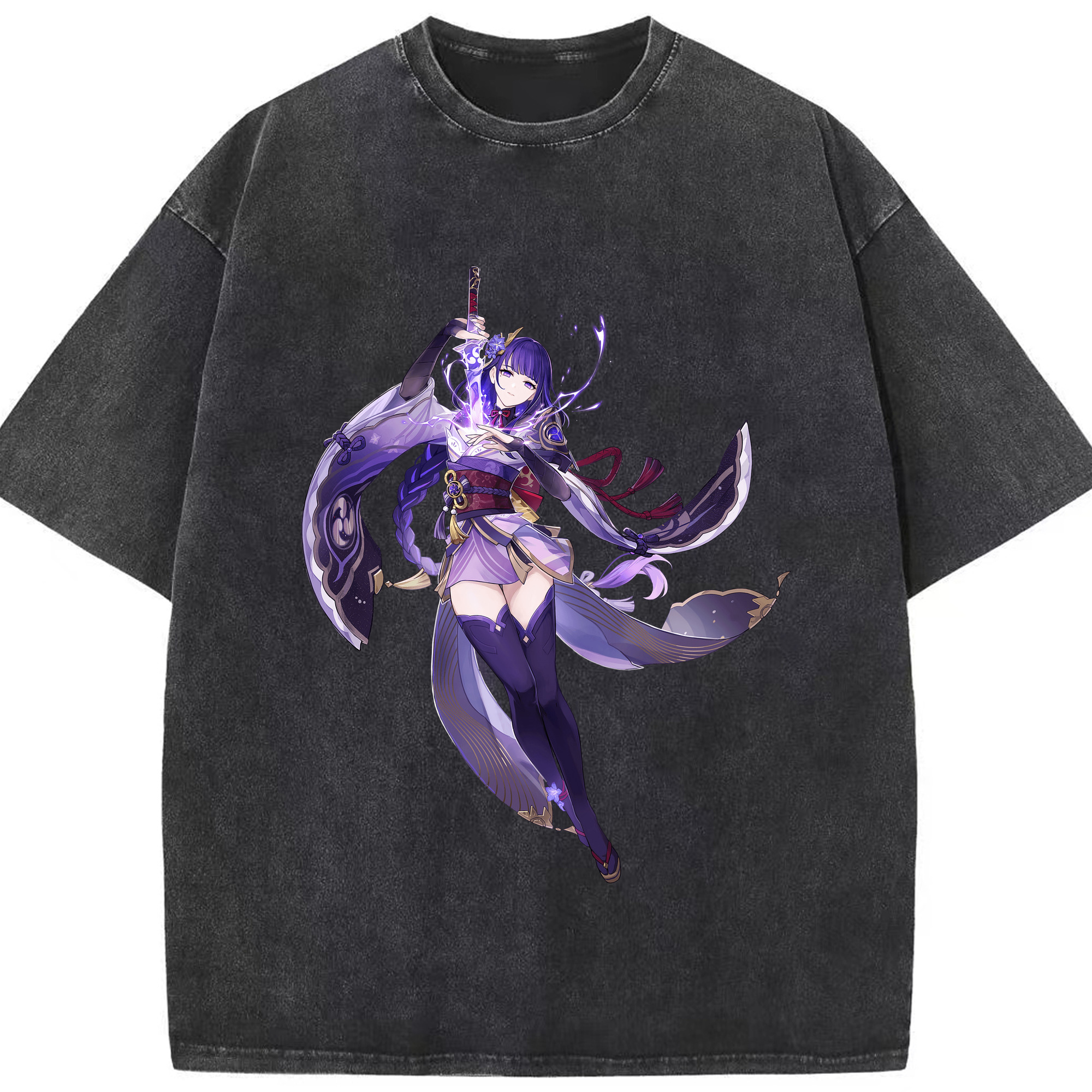 げんし神 雷電将軍 らいでんしょうぐん genshin Raiden Shogun 綿100% ヴィンテージ風 半袖Tシャツ（フロントプリント）