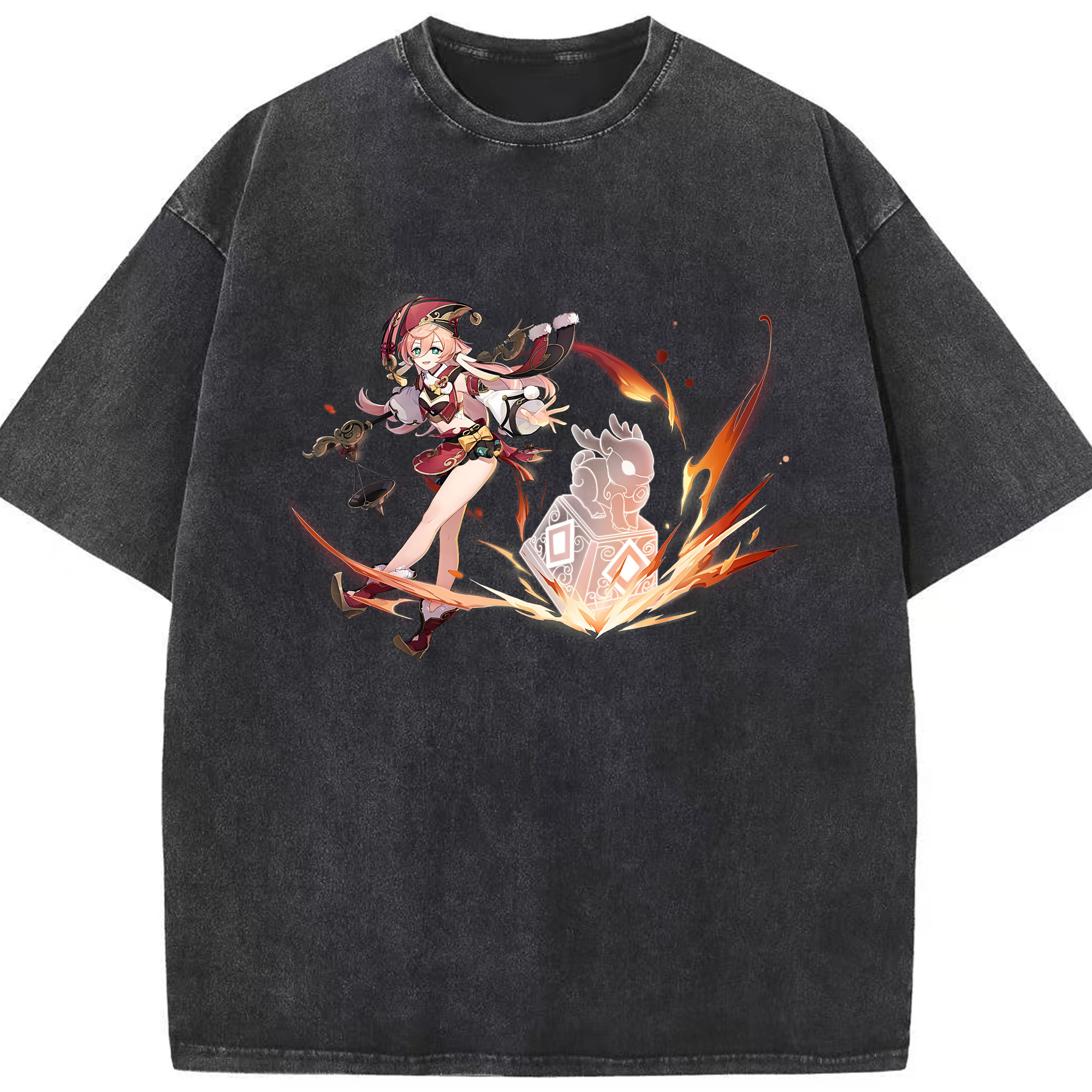 げんし神 ヤンフェイ genshin Yanfei 綿100% ヴィンテージ風 半袖Tシャツ（フロントプリント）