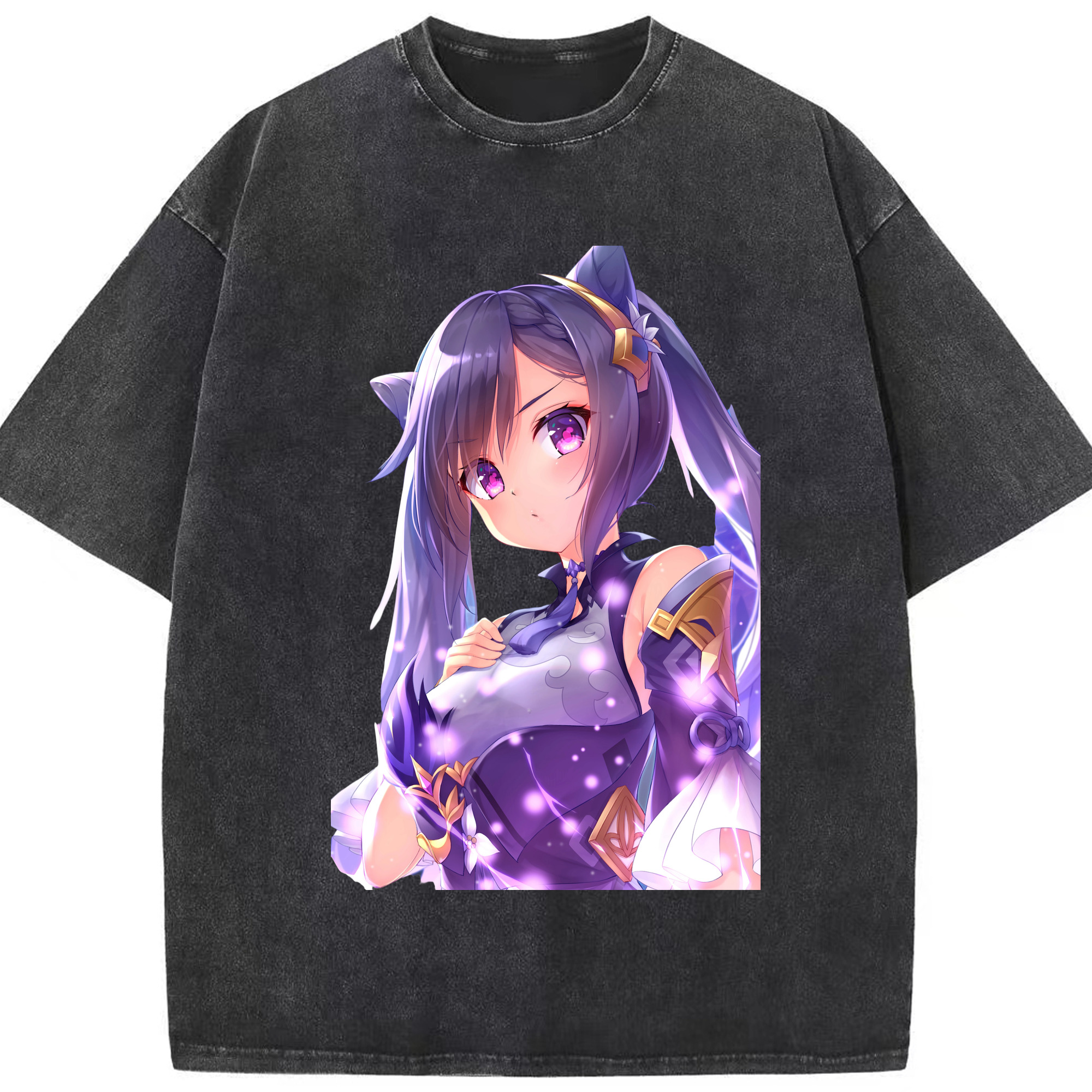 げんし神 刻晴 こくせい genshin Kokusei 綿100% ヴィンテージ風 半袖Tシャツ（フロントプリント）