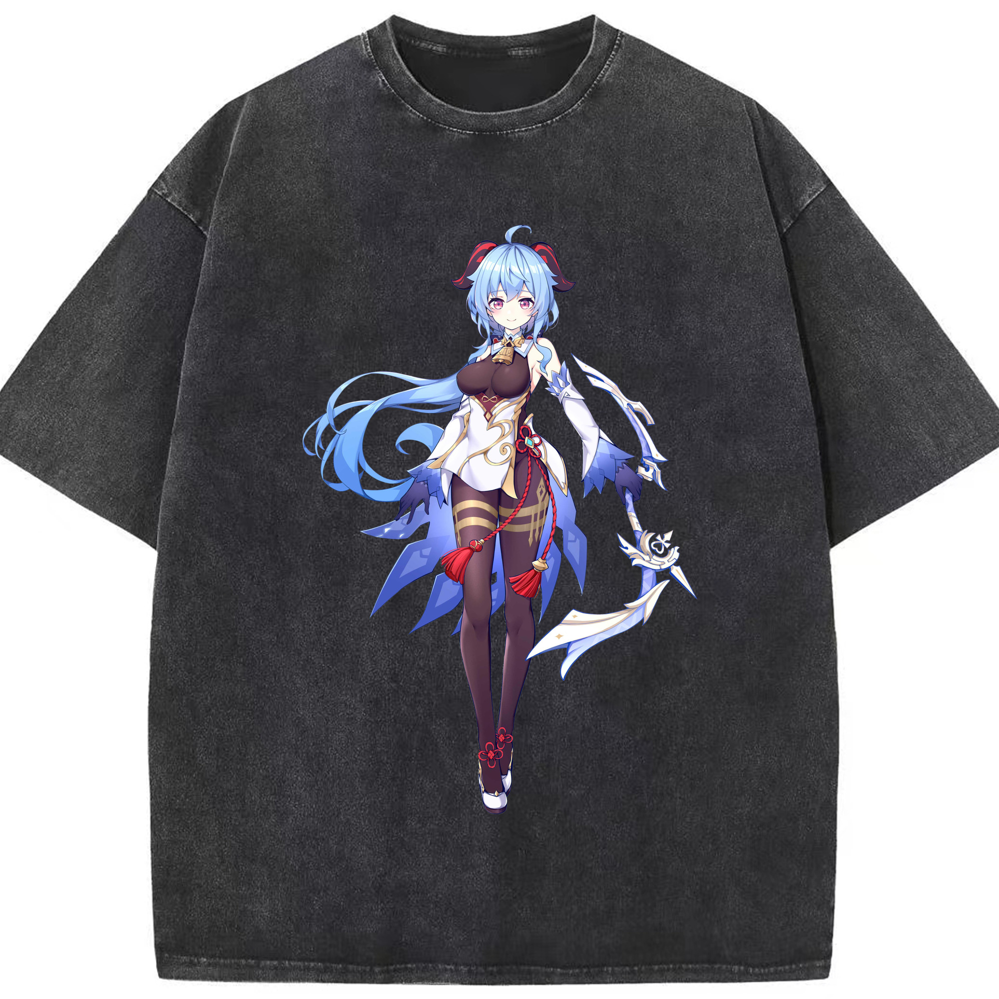 げんし神 甘雨 かんう genshin Ganyu 綿100% ヴィンテージ風 半袖Tシャツ（フロントプリント）