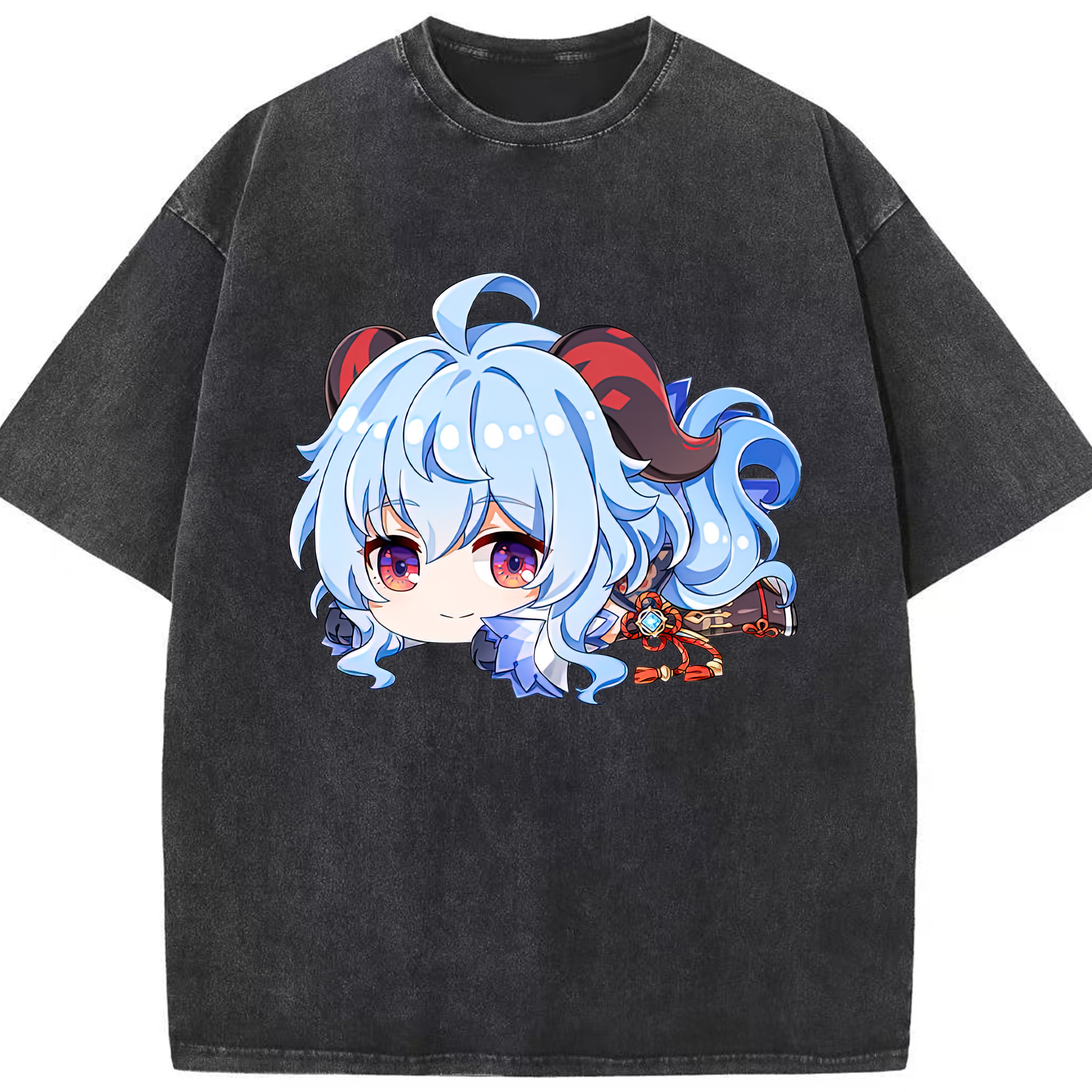 げんし神 甘雨 かんう genshin Ganyu 綿100% ヴィンテージ風 半袖Tシャツ（フロントプリント）