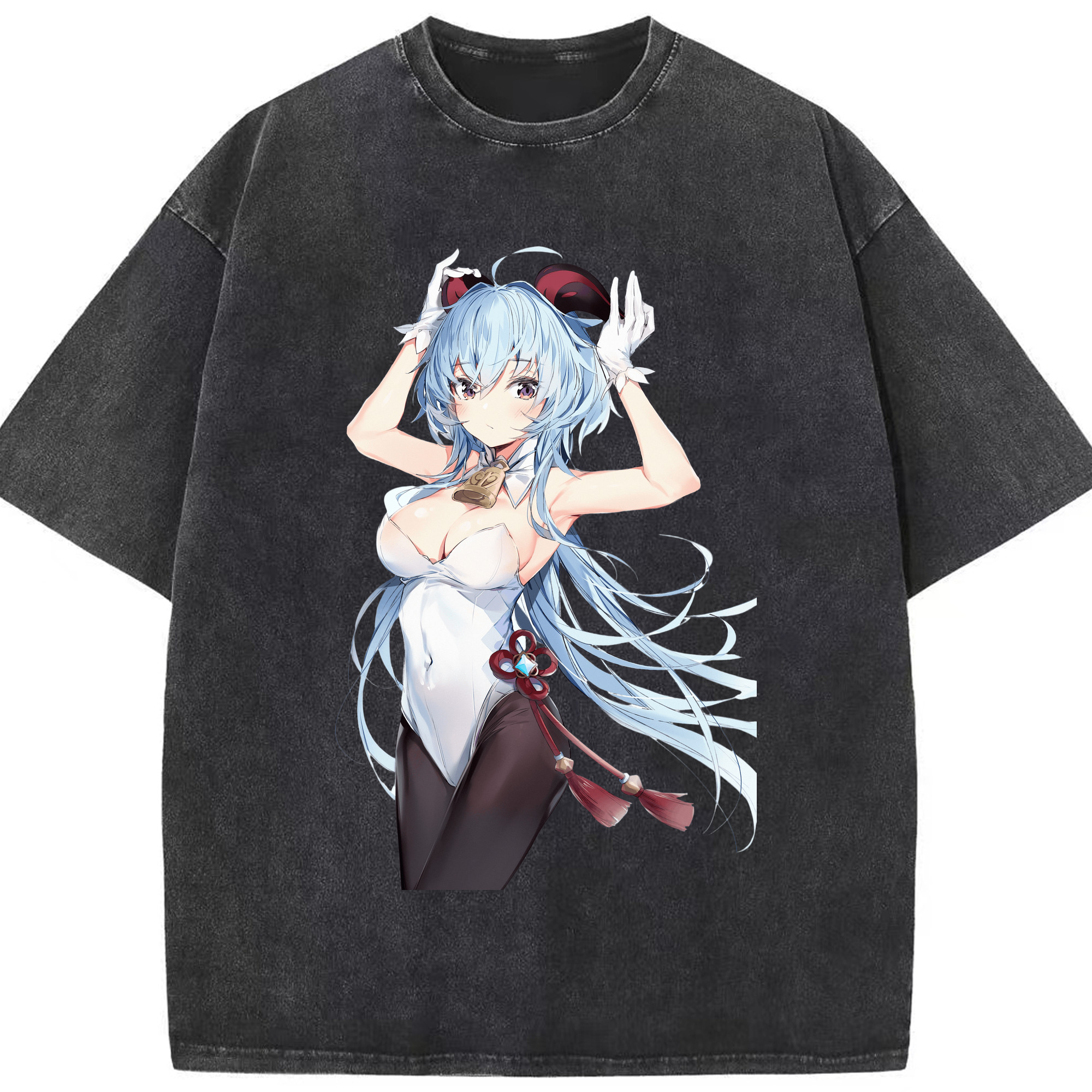 げんし神 甘雨 かんう genshin Ganyu 綿100% ヴィンテージ風 半袖Tシャツ（フロントプリント）