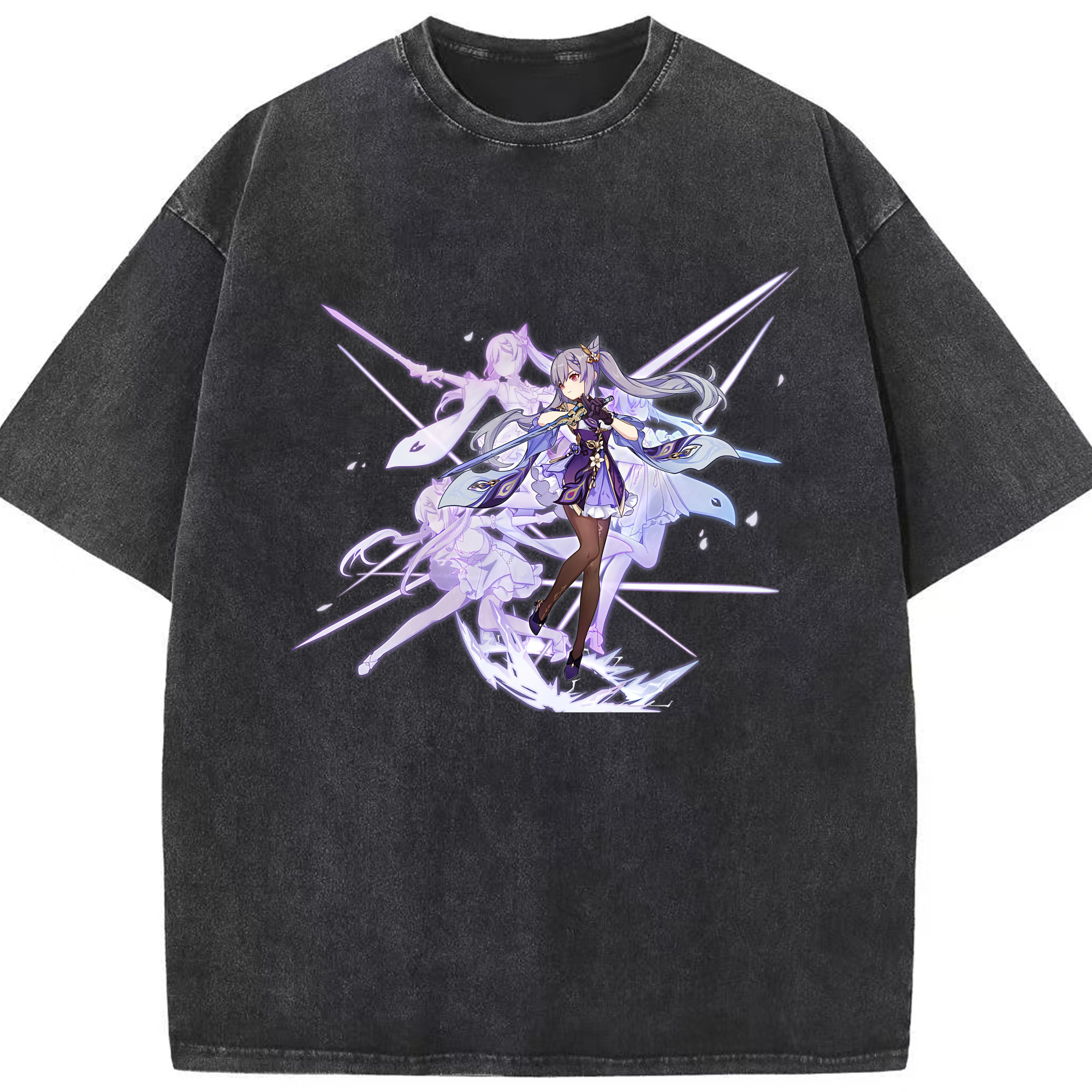 げんし神 刻晴 こくせい genshin Kokusei 綿100% ヴィンテージ風 半袖Tシャツ（フロントプリント）