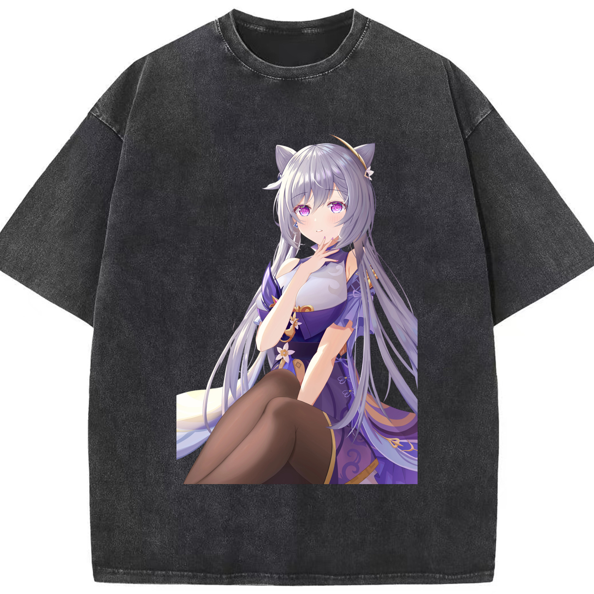 げんし神 刻晴 こくせい genshin Kokusei 綿100% ヴィンテージ風 半袖Tシャツ（フロントプリント）