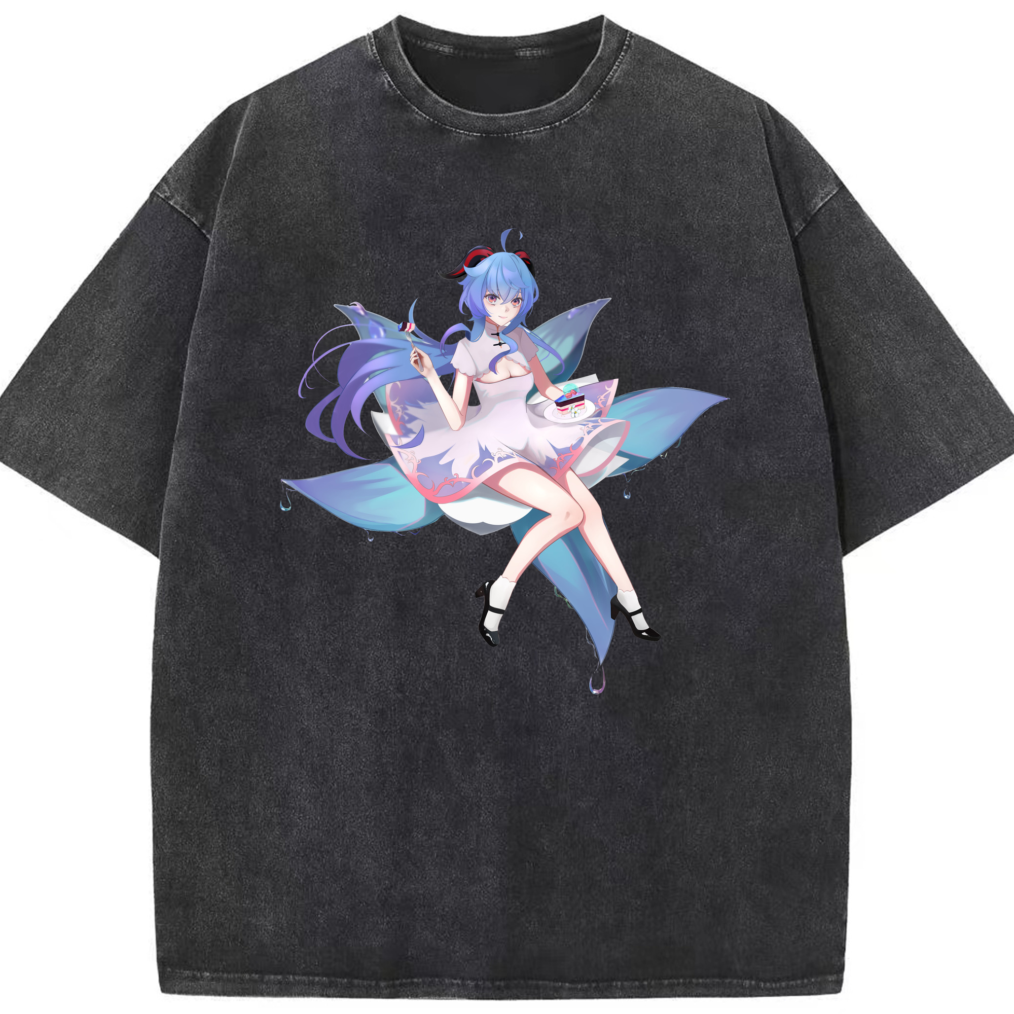げんし神 甘雨 かんう genshin Ganyu 綿100% ヴィンテージ風 半袖Tシャツ（フロントプリント）
