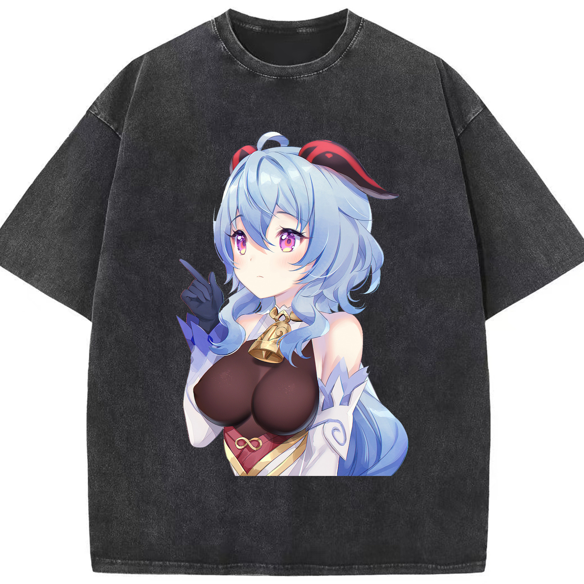 げんし神 甘雨 かんう genshin Ganyu 綿100% ヴィンテージ風 半袖Tシャツ（フロントプリント）