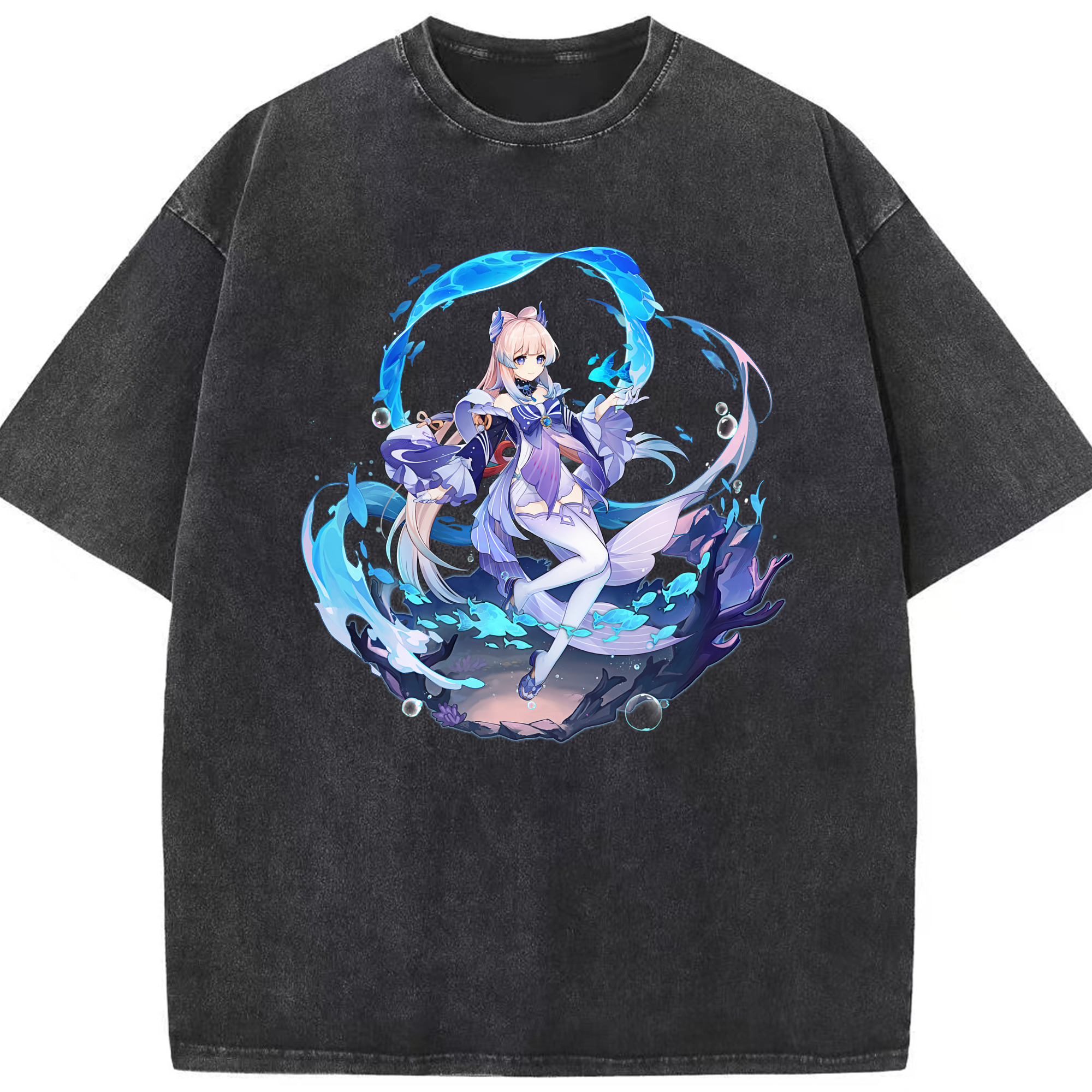 げんし神 珊瑚宮心海 サンゴノミヤ・ココミ genshin Sangonomiya Kokomi 綿100% ヴィンテージ風 半袖Tシャツ（フロントプリント）