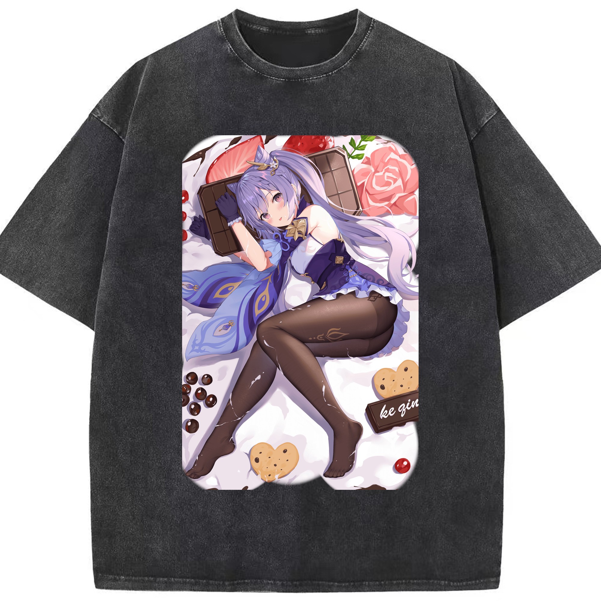 げんし神 刻晴 こくせい genshin Kokusei 綿100% ヴィンテージ風 半袖Tシャツ（フロントプリント）