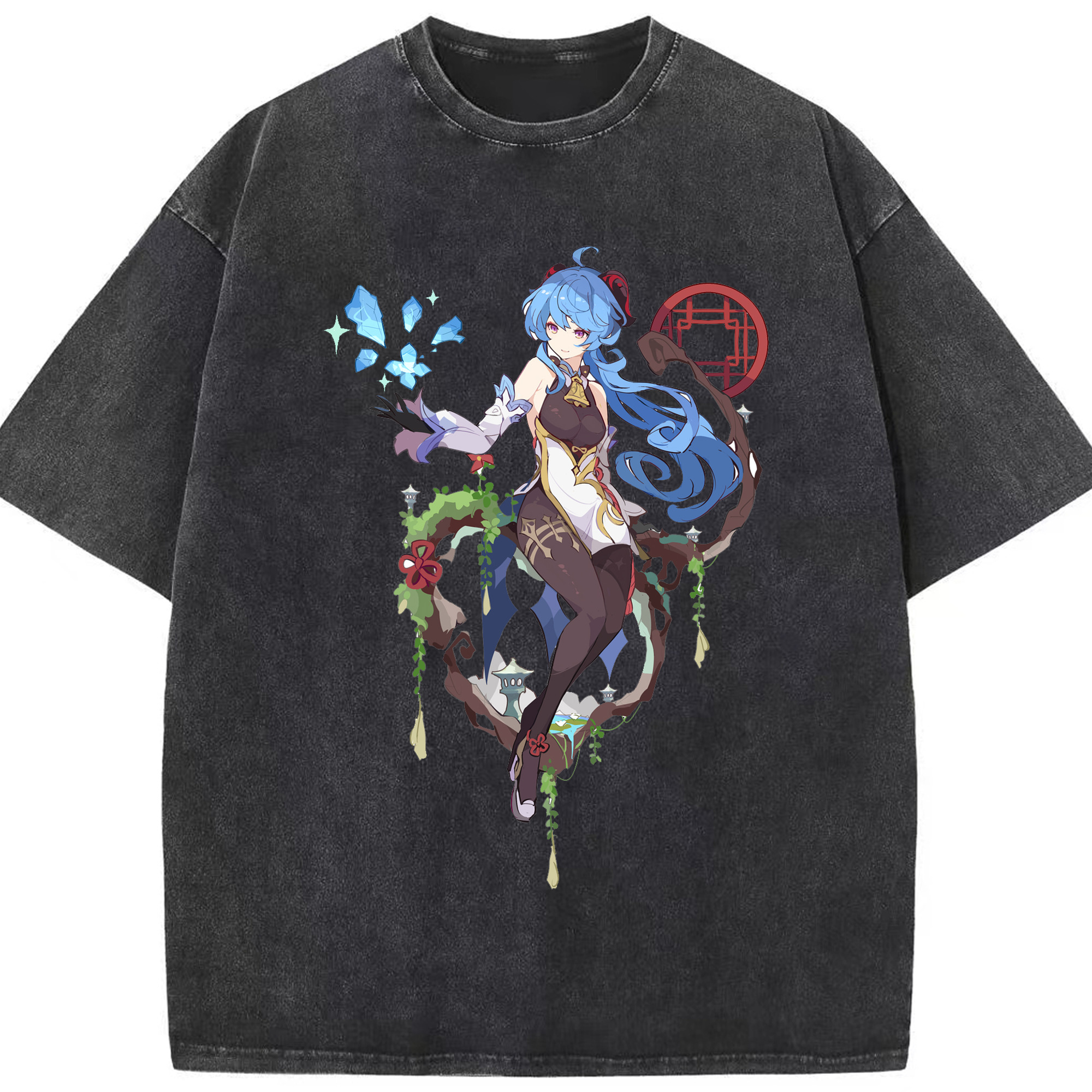 げんし神 甘雨 かんう genshin Ganyu 綿100% ヴィンテージ風 半袖Tシャツ（フロントプリント）