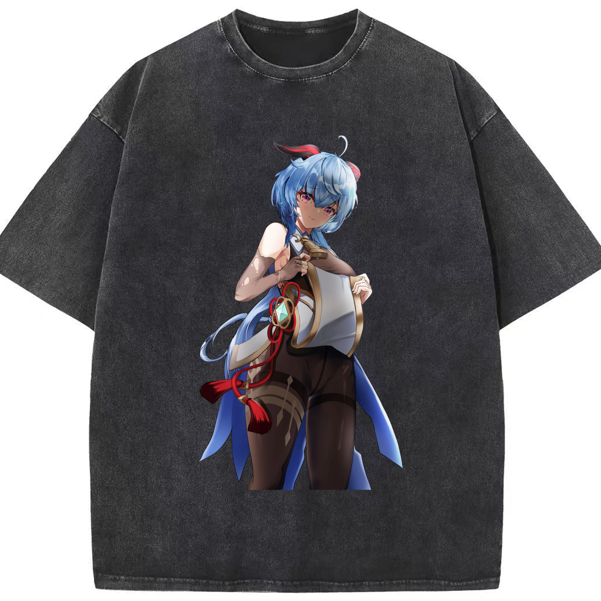 げんし神 甘雨 かんう genshin Ganyu 綿100% ヴィンテージ風 半袖Tシャツ（フロントプリント）