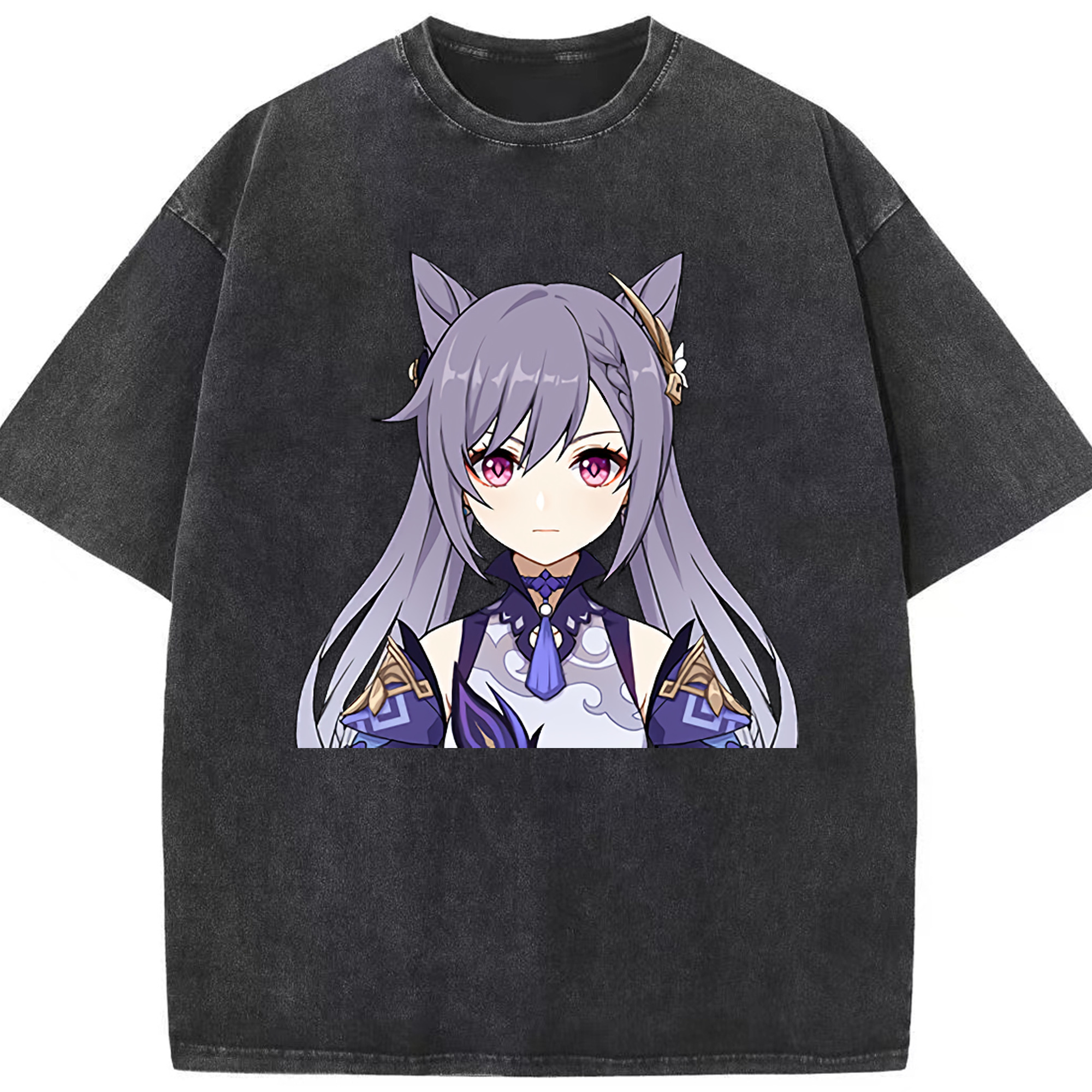 げんし神 刻晴 こくせい genshin Kokusei 綿100% ヴィンテージ風 半袖Tシャツ（フロントプリント）