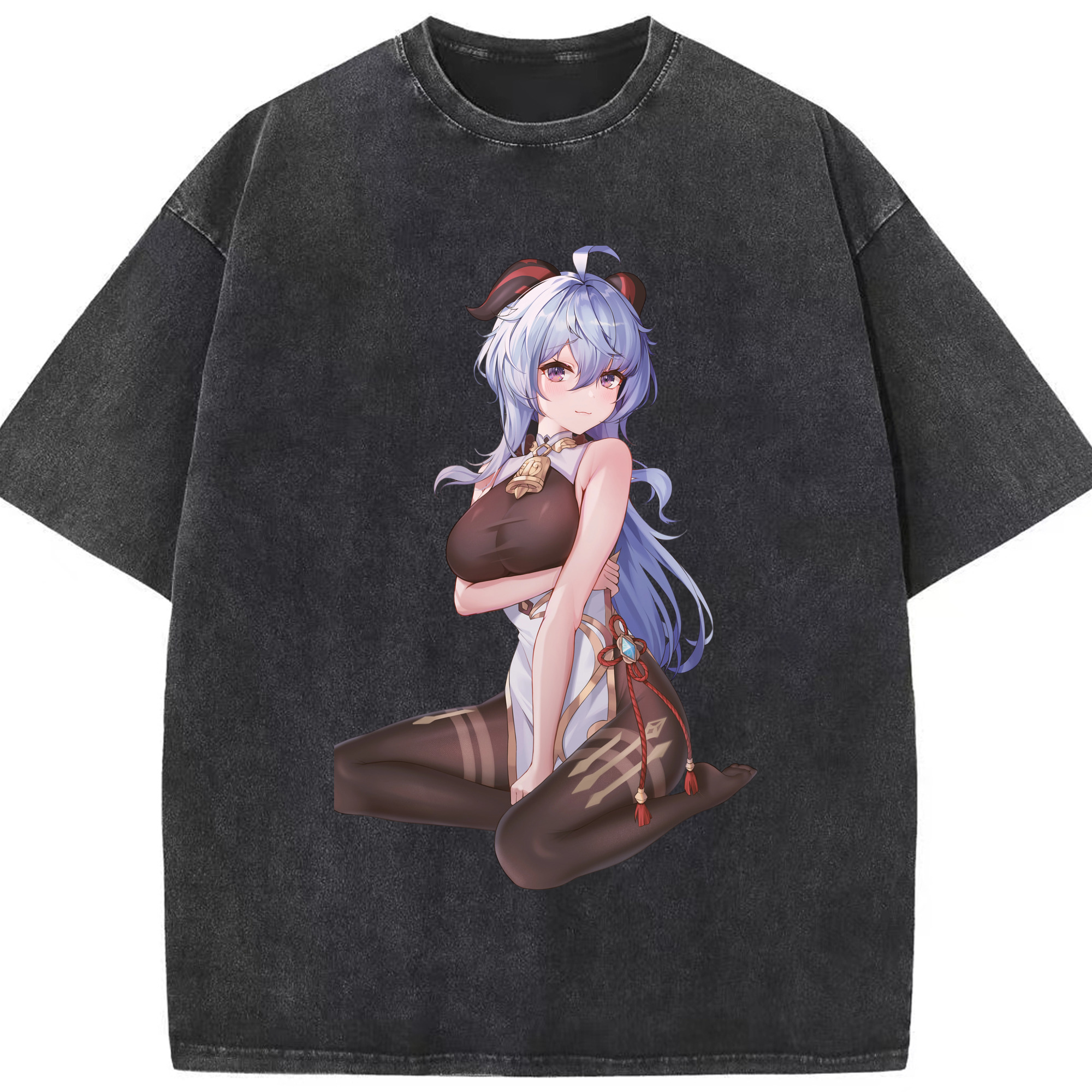 げんし神 甘雨 かんう genshin Ganyu 綿100% ヴィンテージ風 半袖Tシャツ（フロントプリント）