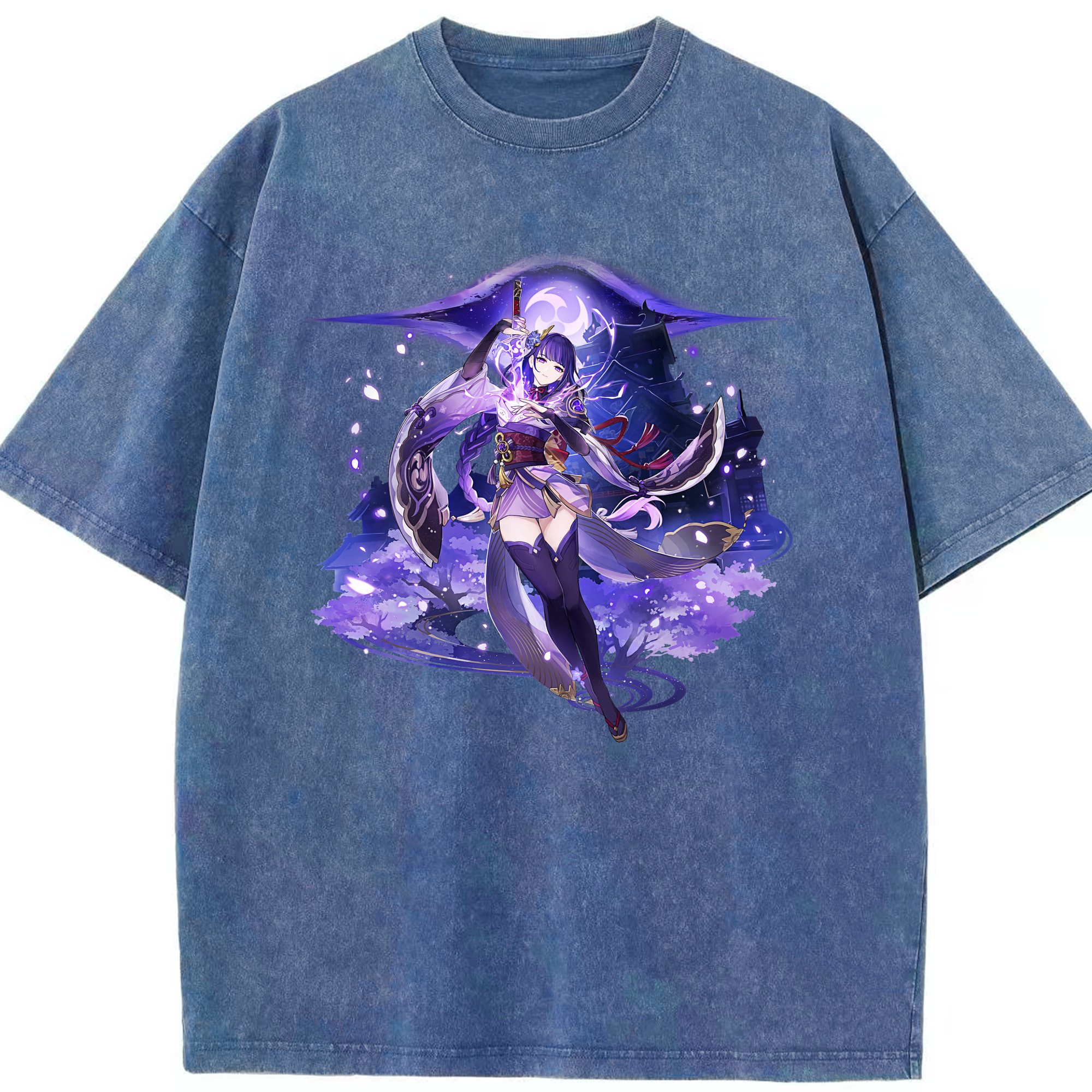 げんし神 雷電将軍 らいでんしょうぐん genshin Raiden Shogun 綿100% ヴィンテージ風 半袖Tシャツ（フロントプリント）