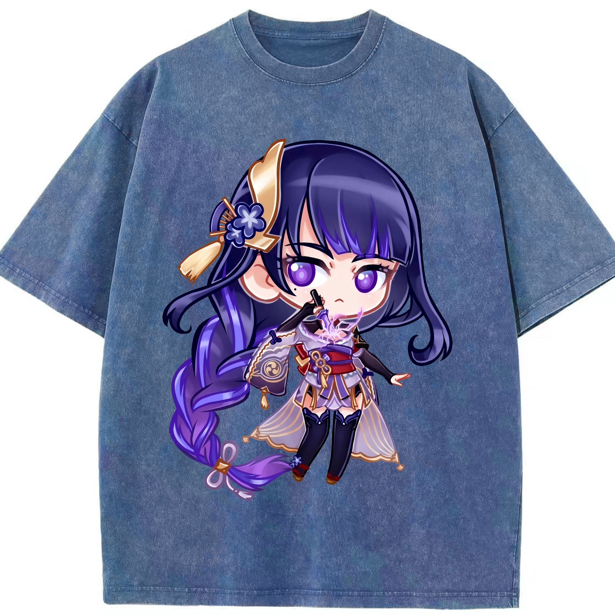 げんし神 雷電将軍 らいでんしょうぐん genshin Raiden Shogun 綿100% ヴィンテージ風 半袖Tシャツ（フロントプリント）