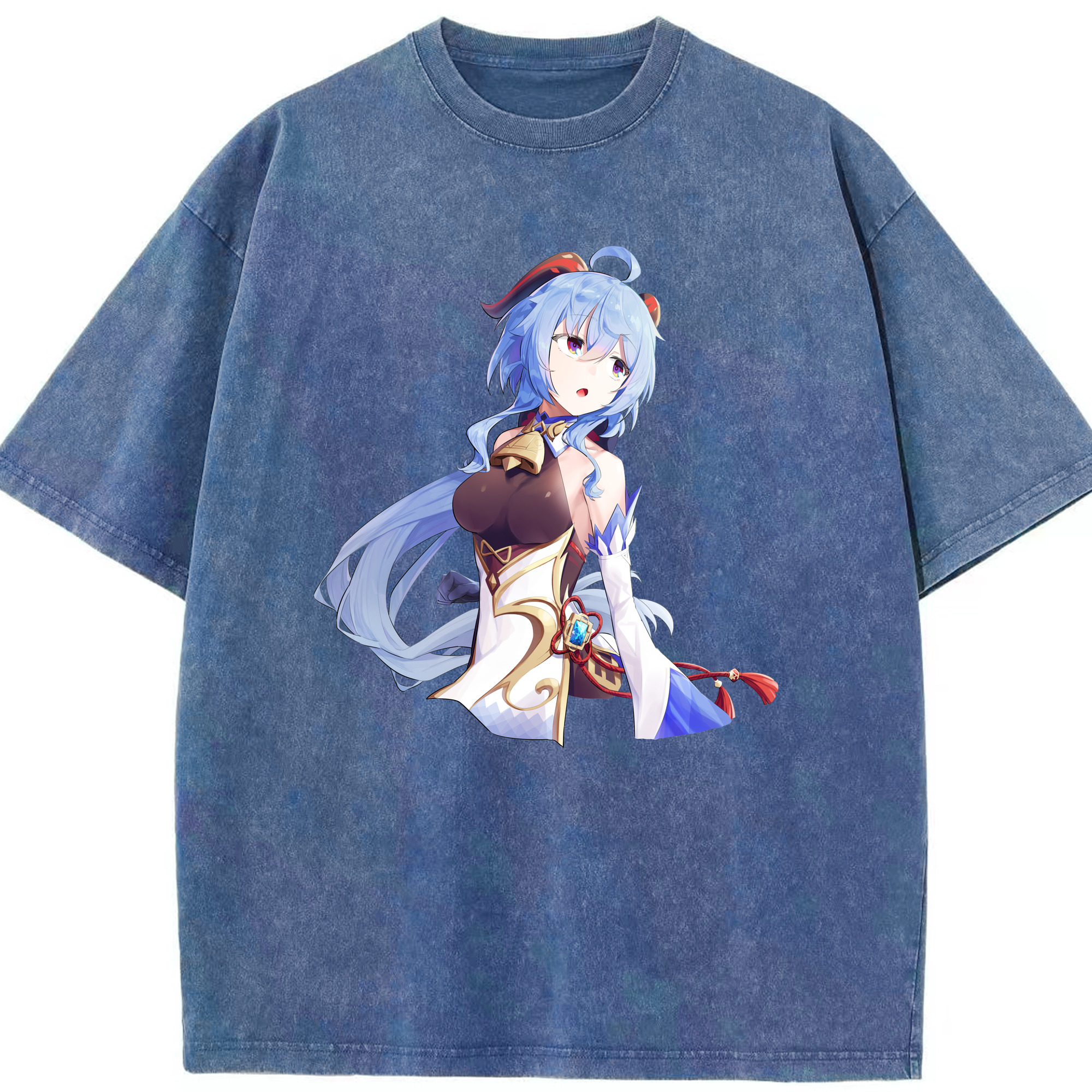 げんし神 甘雨 かんう genshin Ganyu 綿100% ヴィンテージ風 半袖Tシャツ（フロントプリント）