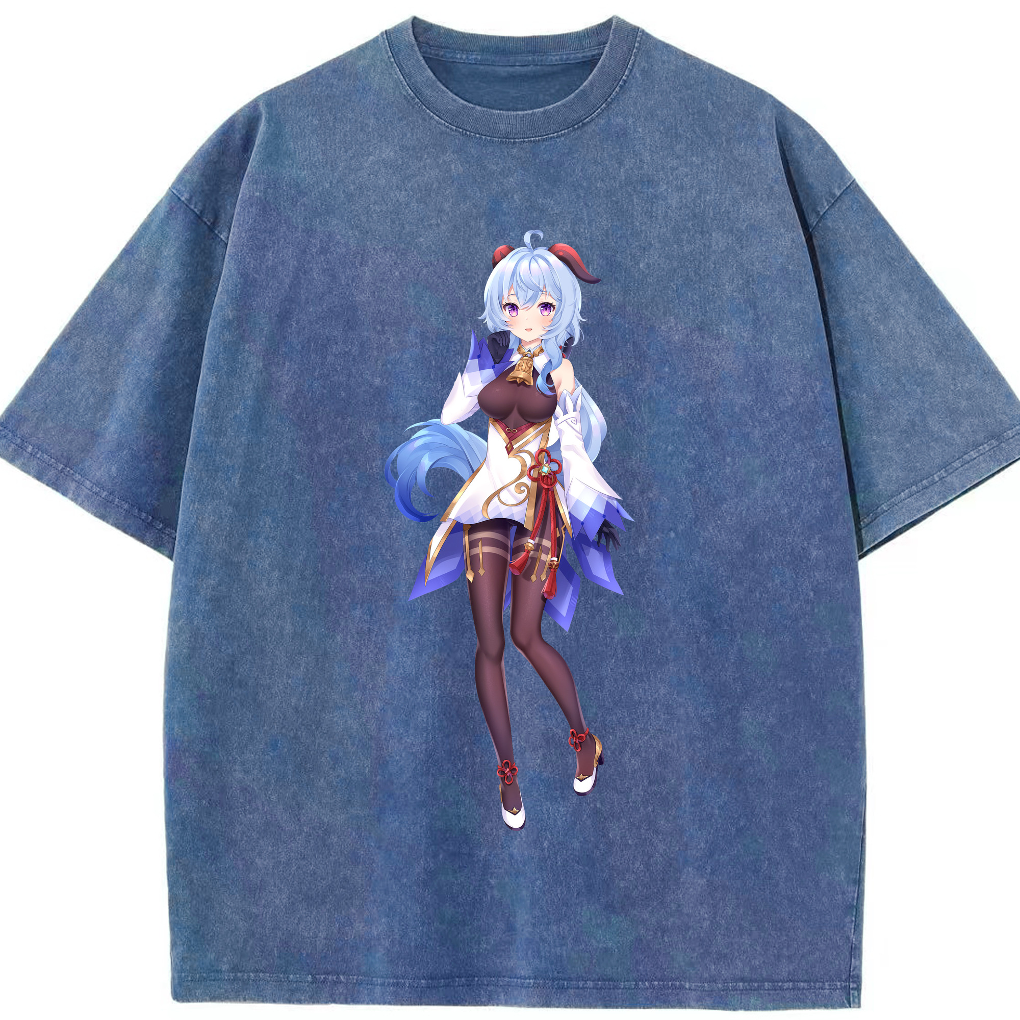 げんし神 甘雨 かんう genshin Ganyu 綿100% ヴィンテージ風 半袖Tシャツ（フロントプリント）
