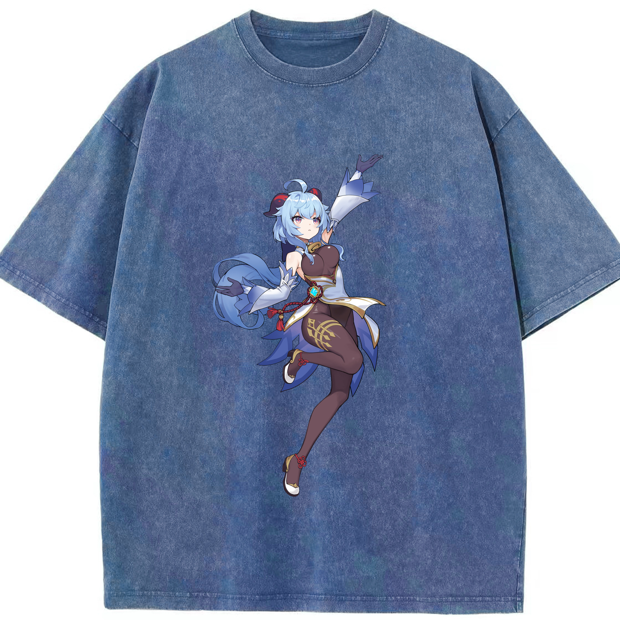 げんし神 甘雨 かんう genshin Ganyu 綿100% ヴィンテージ風 半袖Tシャツ（フロントプリント）