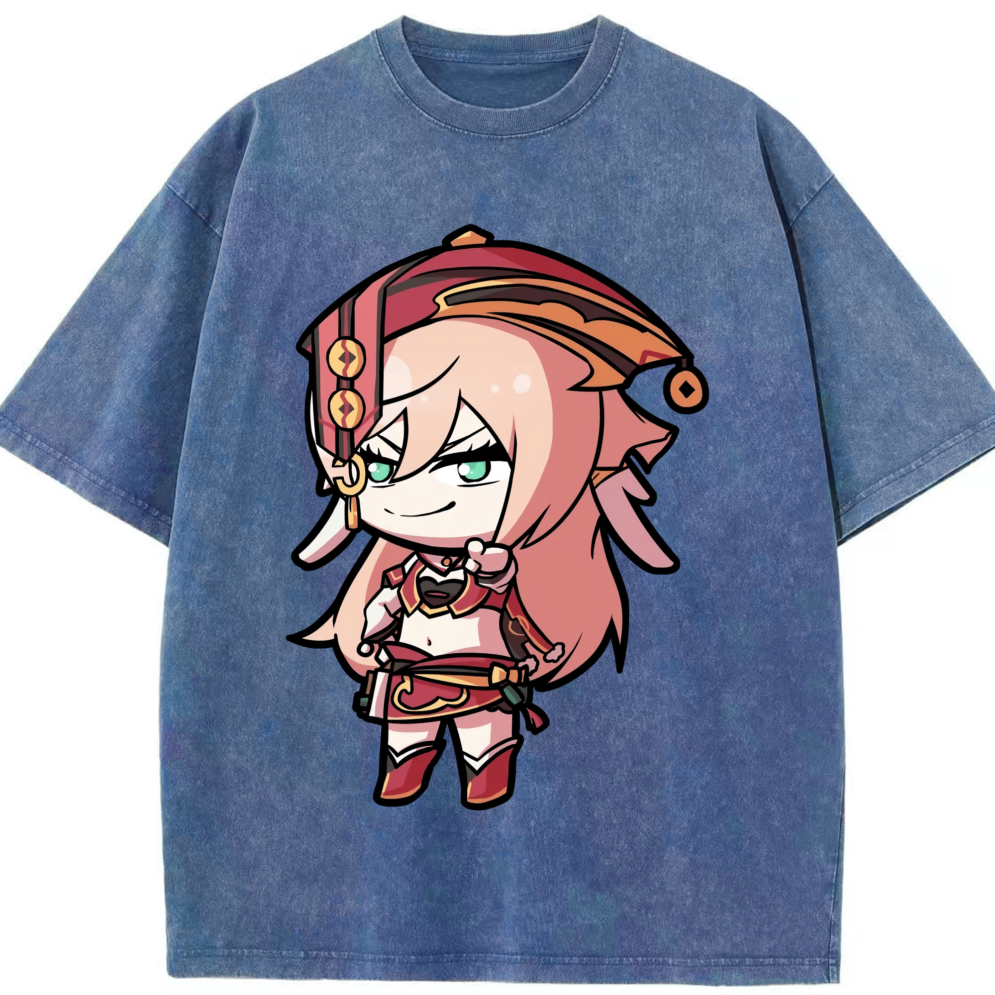 げんし神 ヤンフェイ genshin Yanfei 綿100% ヴィンテージ風 半袖Tシャツ（フロントプリント）