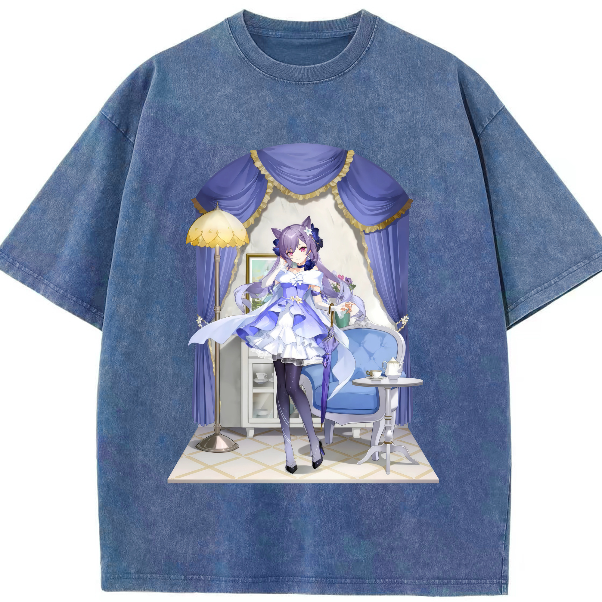 げんし神 刻晴 こくせい genshin Kokusei 綿100% ヴィンテージ風 半袖Tシャツ（フロントプリント）