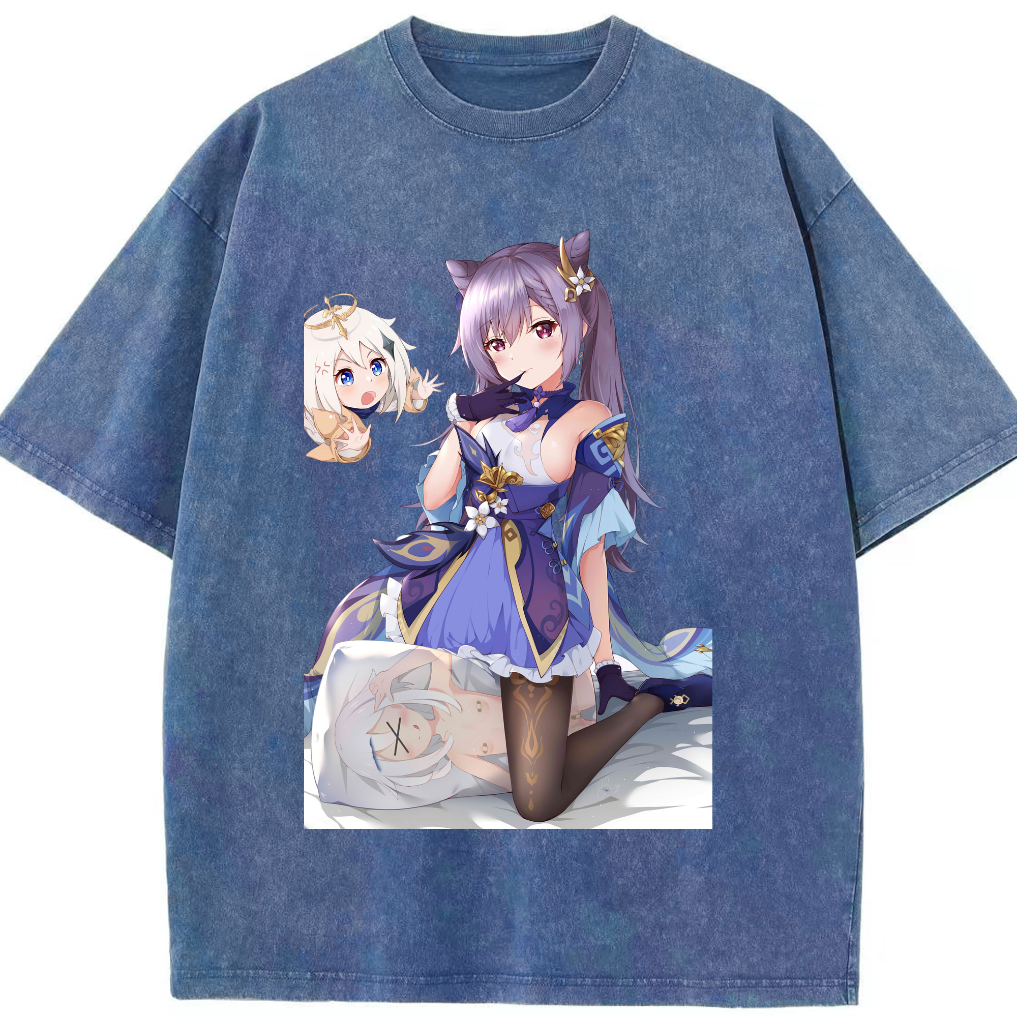 げんし神 刻晴 こくせい genshin Kokusei 綿100% ヴィンテージ風 半袖Tシャツ（フロントプリント）