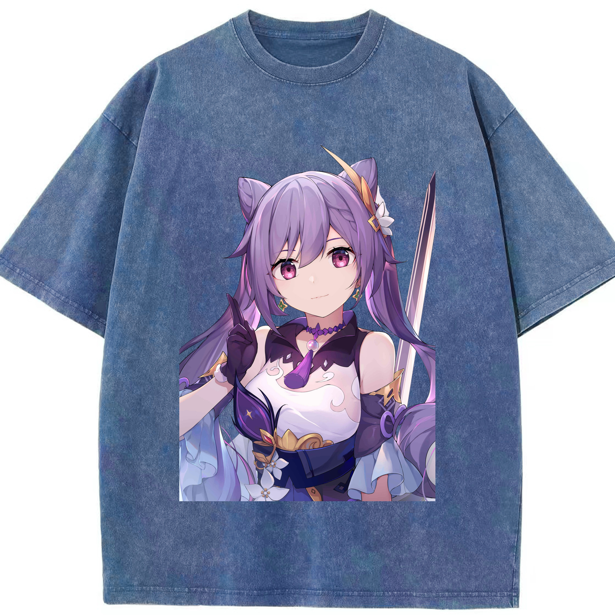 げんし神 刻晴 こくせい genshin Kokusei 綿100% ヴィンテージ風 半袖Tシャツ（フロントプリント）