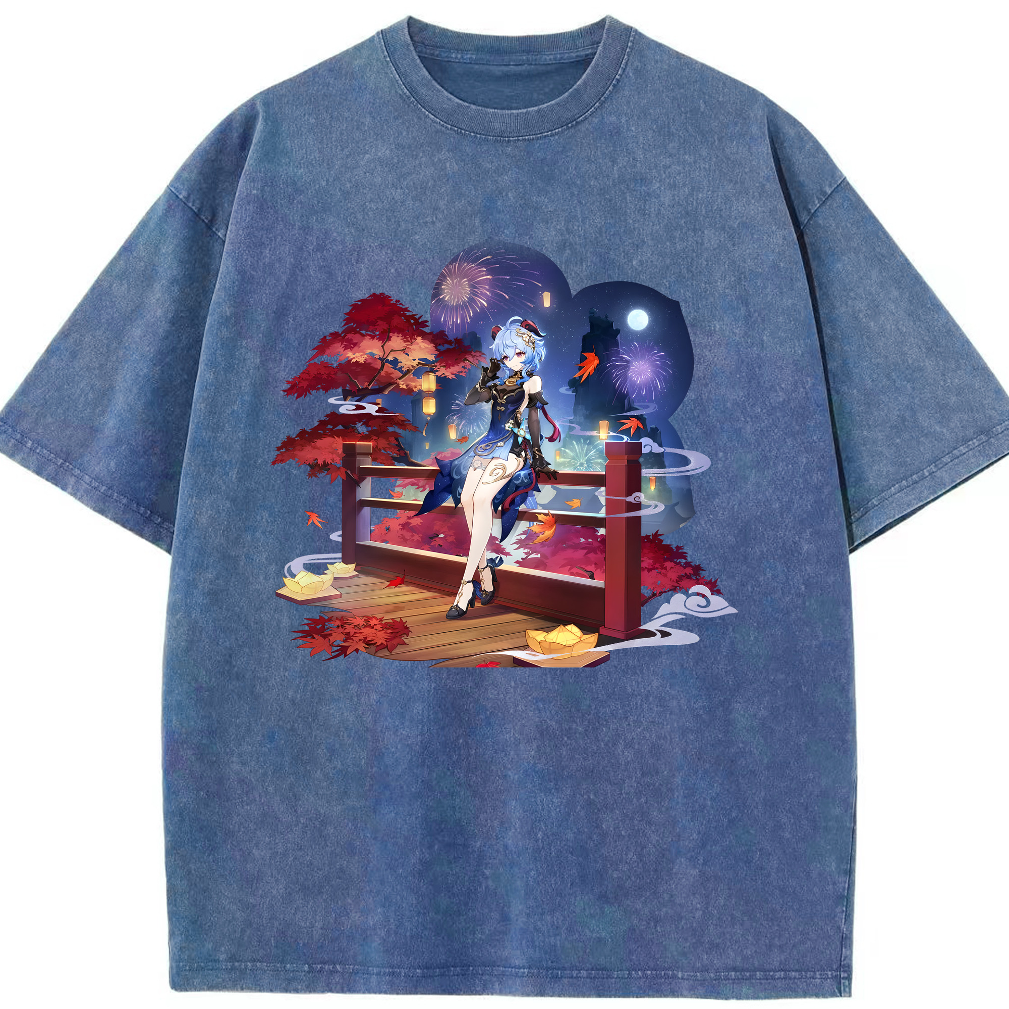 げんし神 甘雨 かんう genshin Ganyu 綿100% ヴィンテージ風 半袖Tシャツ（フロントプリント）