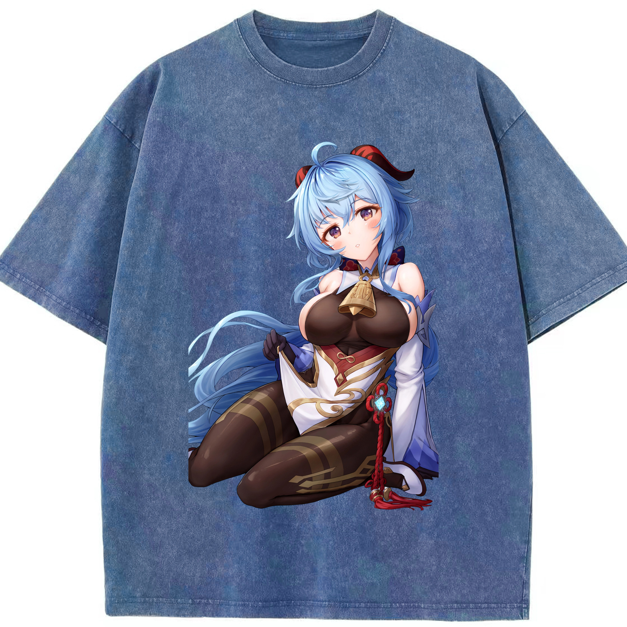 げんし神 甘雨 かんう genshin Ganyu 綿100% ヴィンテージ風 半袖Tシャツ（フロントプリント）