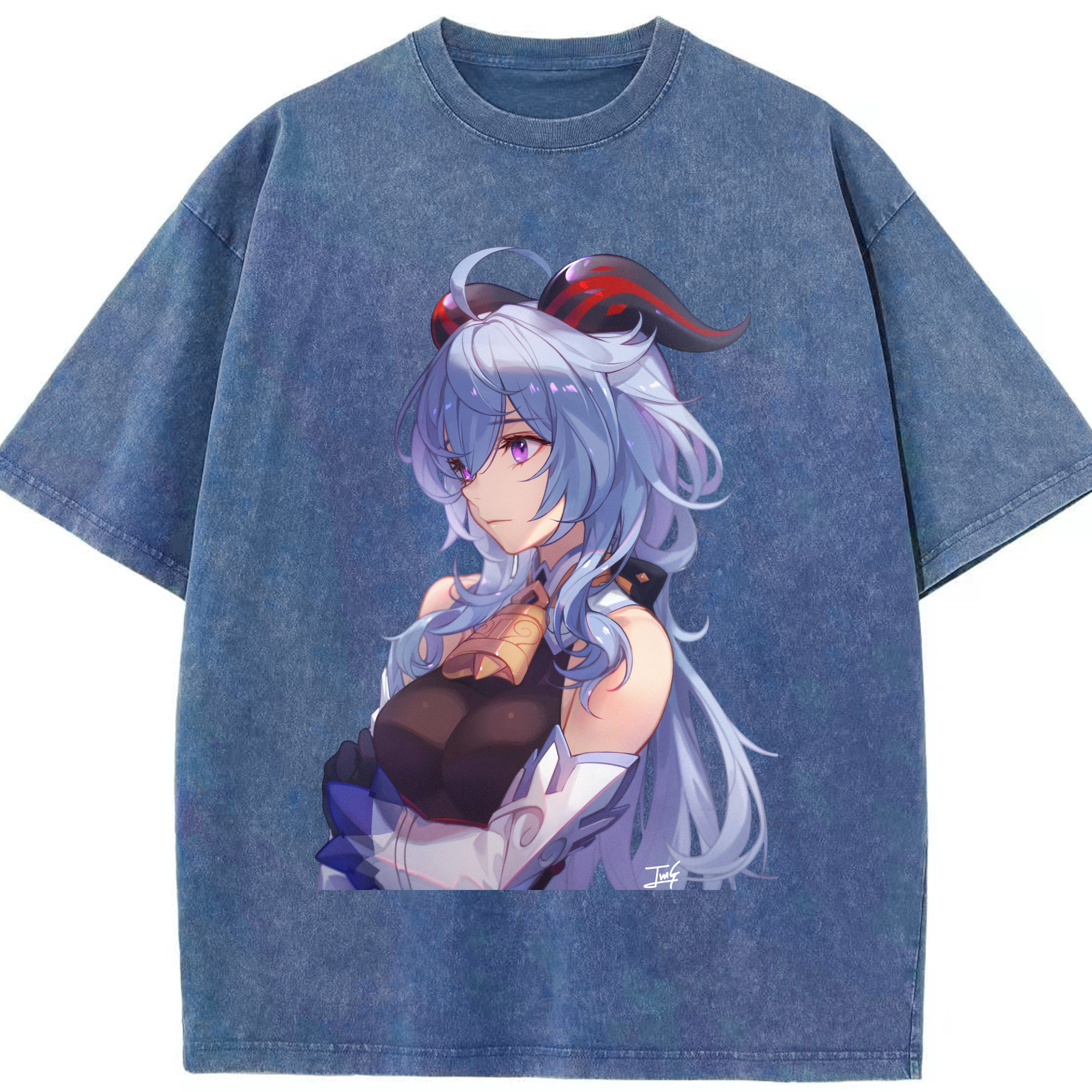 げんし神 甘雨 かんう genshin Ganyu 綿100% ヴィンテージ風 半袖Tシャツ（フロントプリント）