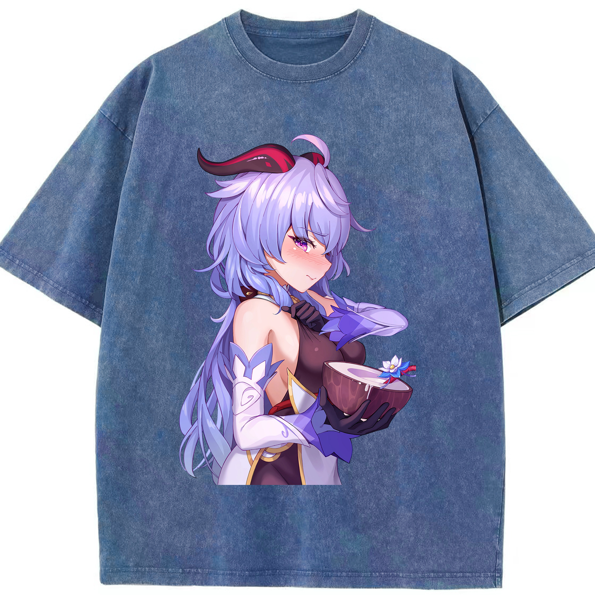 げんし神 甘雨 かんう genshin Ganyu 綿100% ヴィンテージ風 半袖Tシャツ（フロントプリント）