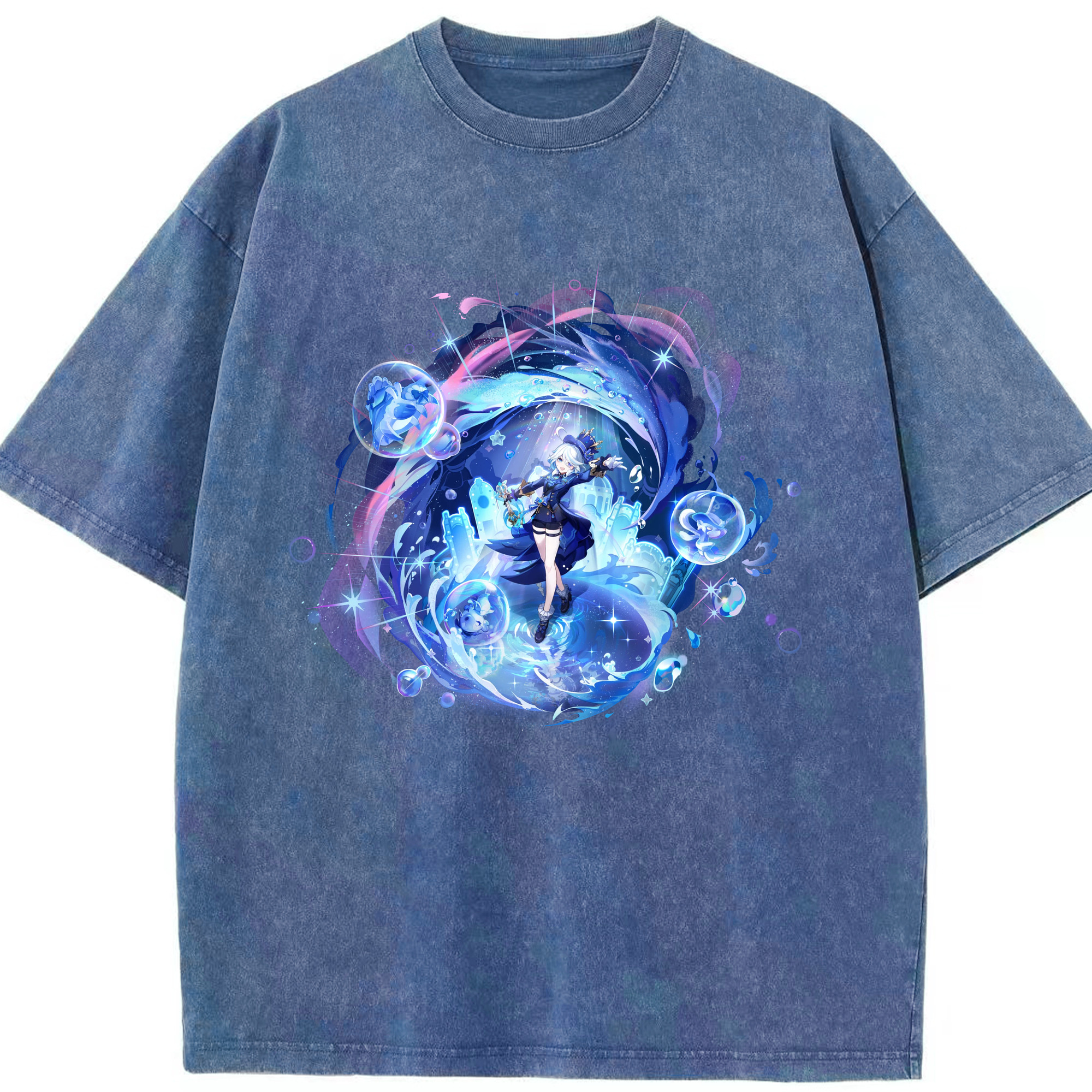 げんし神 フリーナ genshin Furina 綿100% ヴィンテージ風 半袖Tシャツ（フロントプリント）