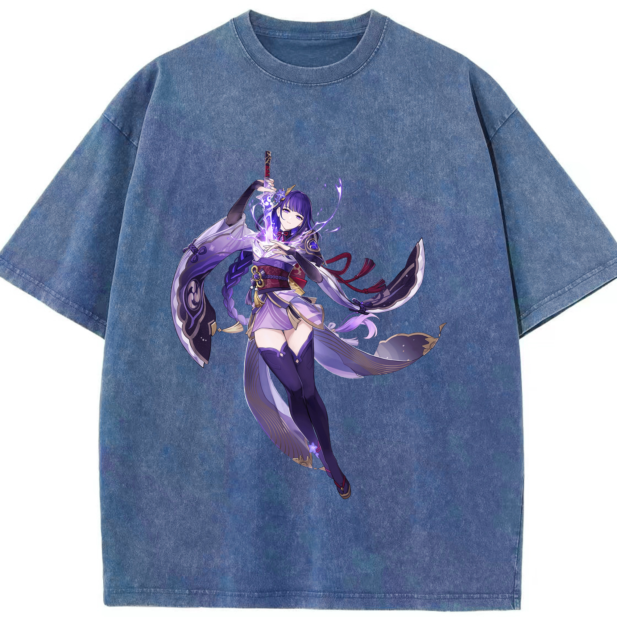 げんし神 雷電将軍 らいでんしょうぐん genshin Raiden Shogun 綿100% ヴィンテージ風 半袖Tシャツ（フロントプリント）