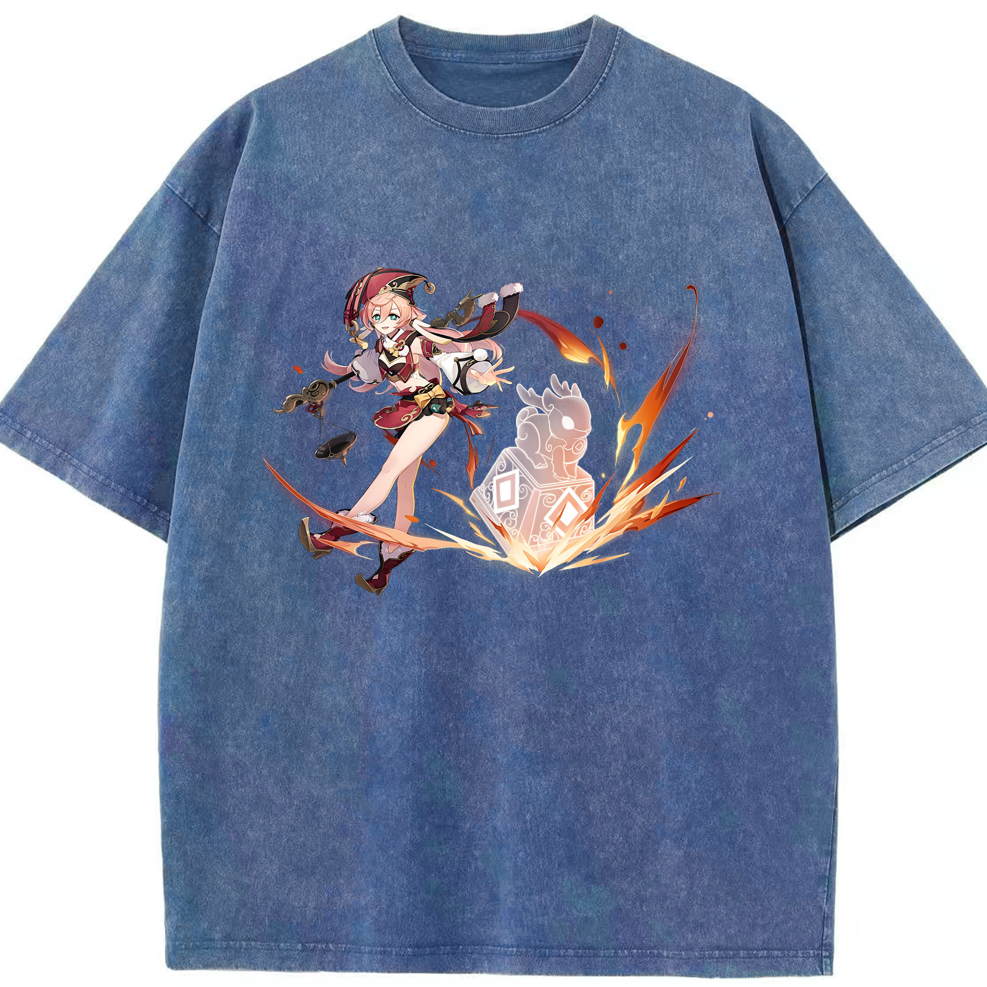 げんし神 ヤンフェイ genshin Yanfei 綿100% ヴィンテージ風 半袖Tシャツ（フロントプリント）