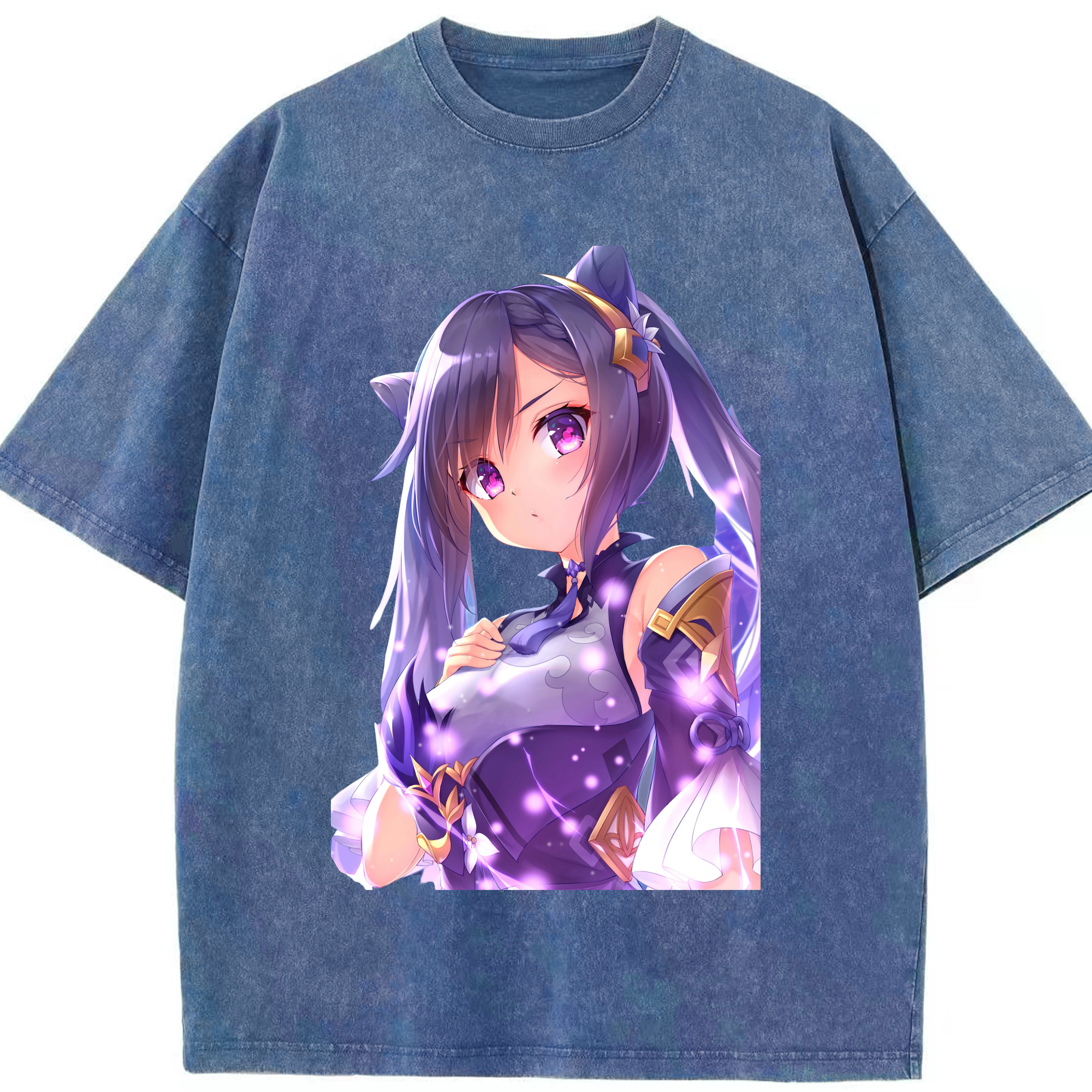 げんし神 刻晴 こくせい genshin Kokusei 綿100% ヴィンテージ風 半袖Tシャツ（フロントプリント）
