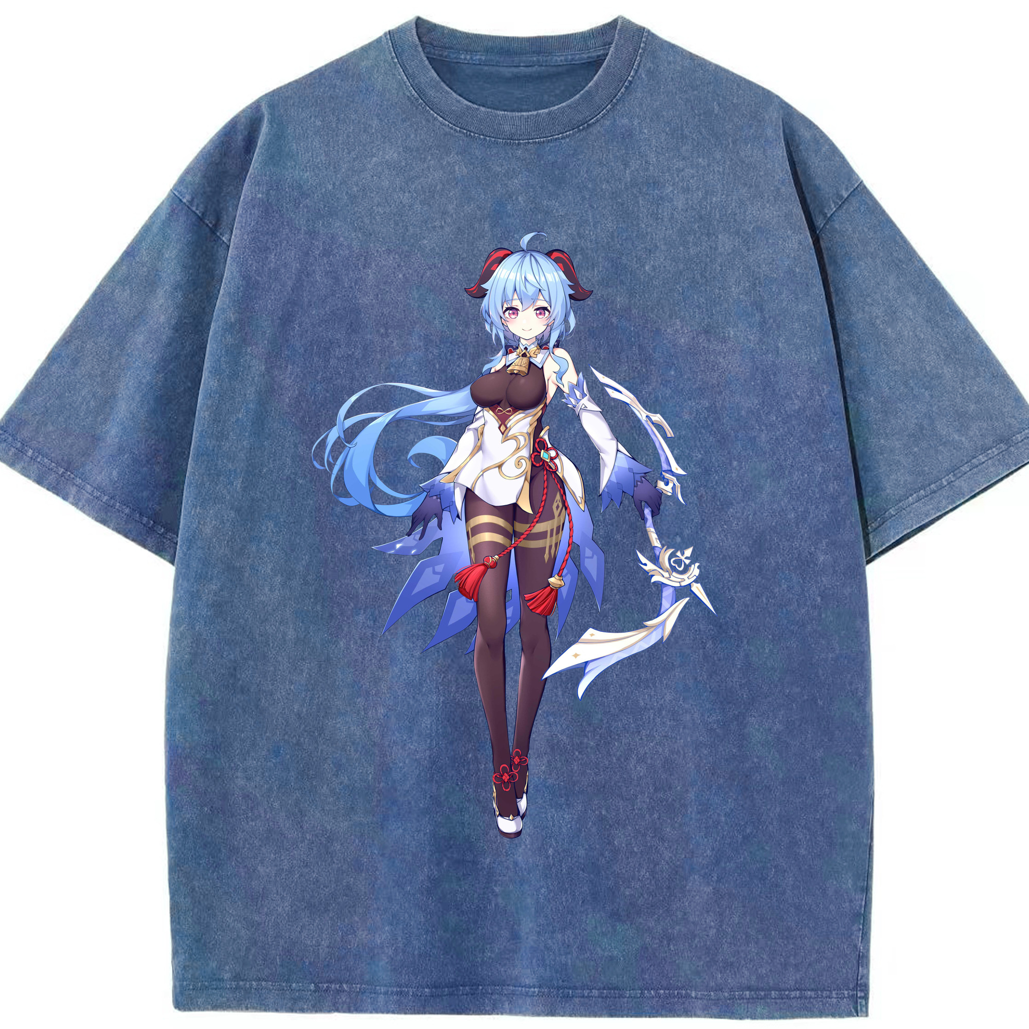 げんし神 甘雨 かんう genshin Ganyu 綿100% ヴィンテージ風 半袖Tシャツ（フロントプリント）