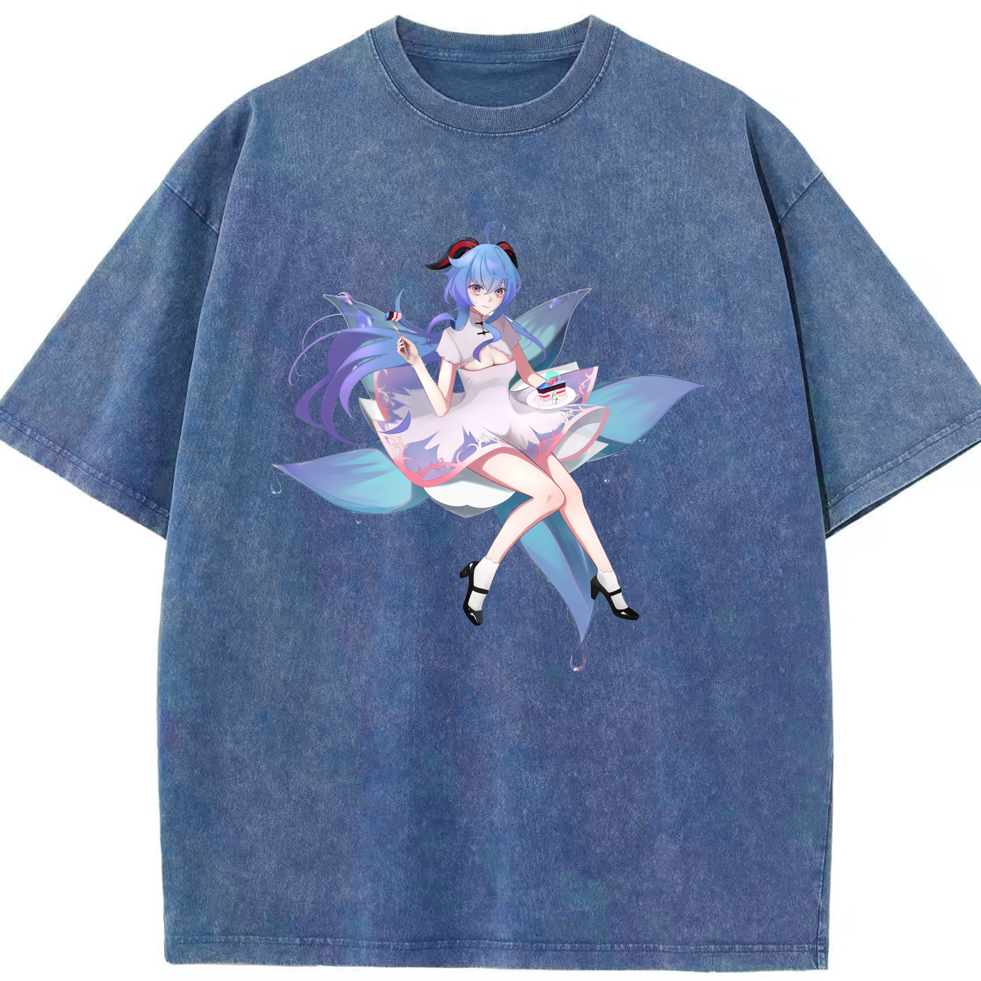 げんし神 甘雨 かんう genshin Ganyu 綿100% ヴィンテージ風 半袖Tシャツ（フロントプリント）