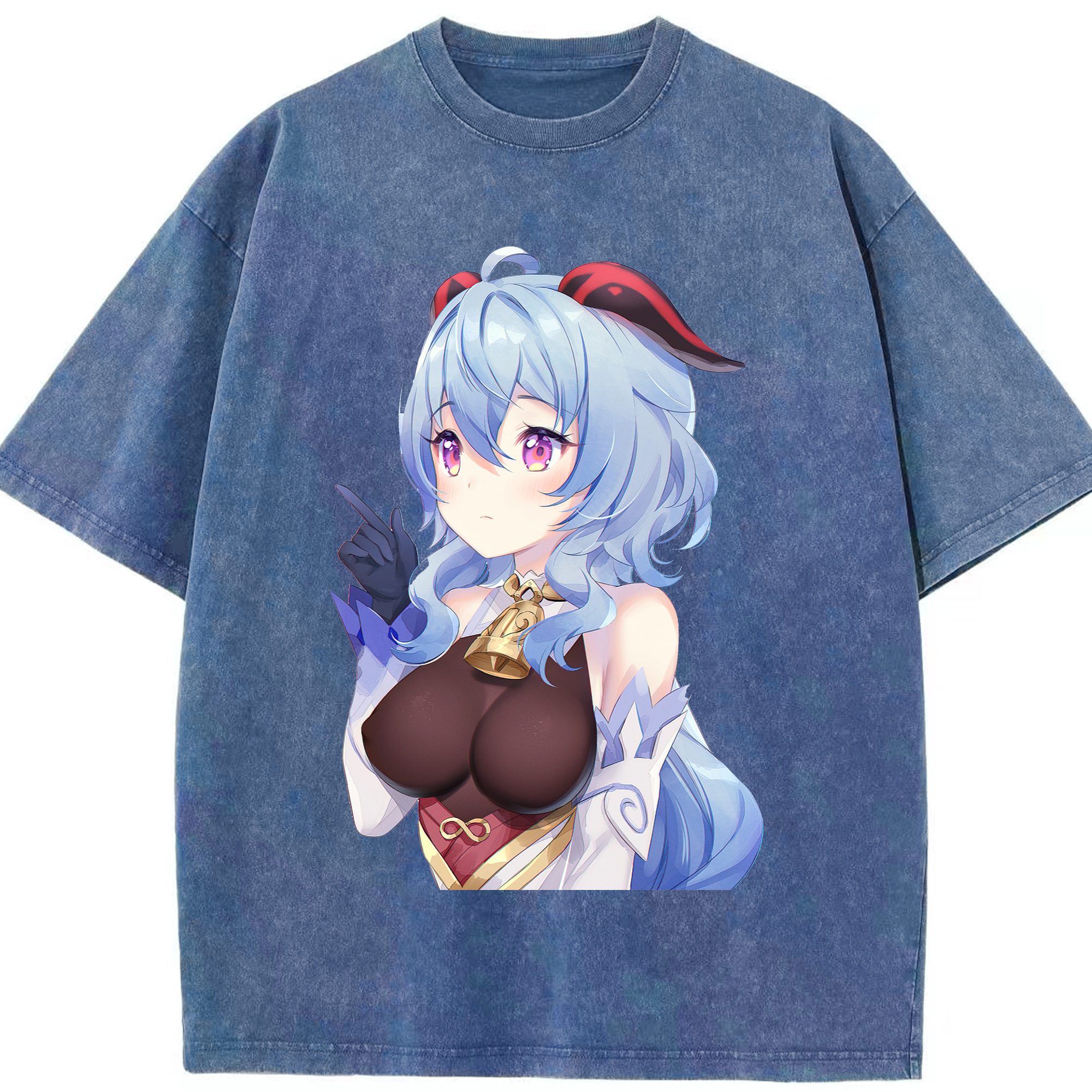 げんし神 甘雨 かんう genshin Ganyu 綿100% ヴィンテージ風 半袖Tシャツ（フロントプリント）