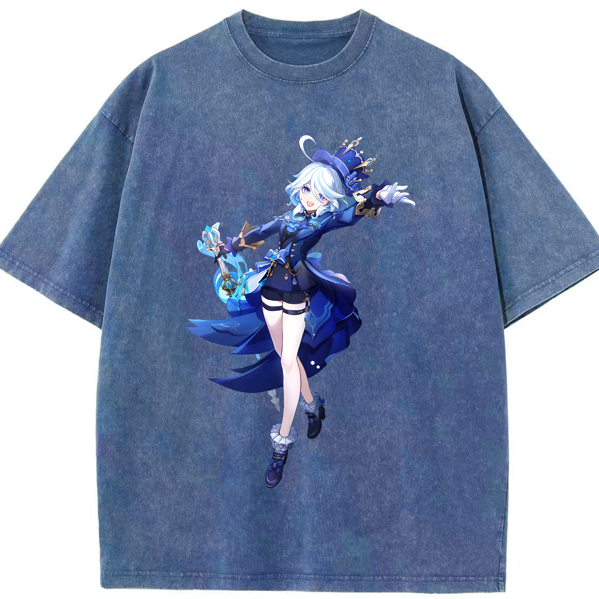 げんし神 フリーナ genshin Furina 綿100% ヴィンテージ風 半袖Tシャツ（フロントプリント）