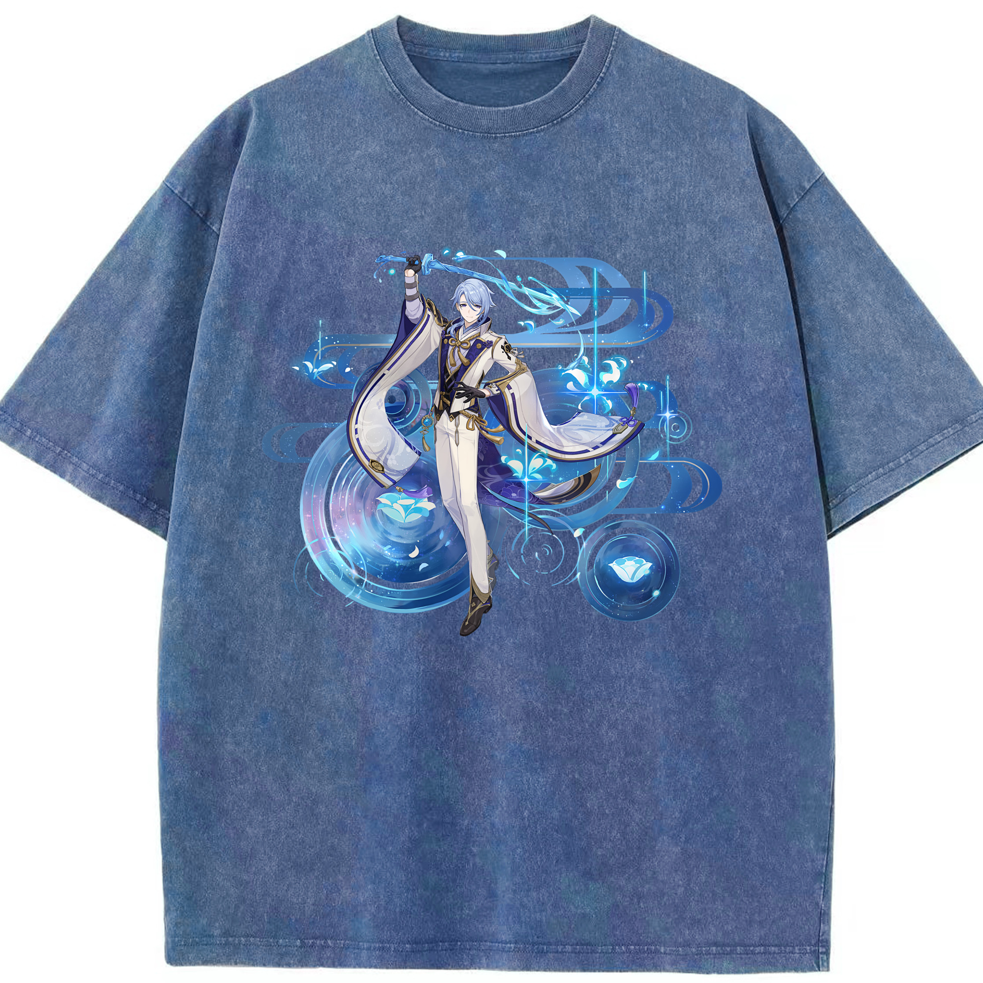 げんし神 神里綾人 かみさとあやと genshin Kamisato Ayato 綿100% ヴィンテージ風 半袖Tシャツ（フロントプリント）