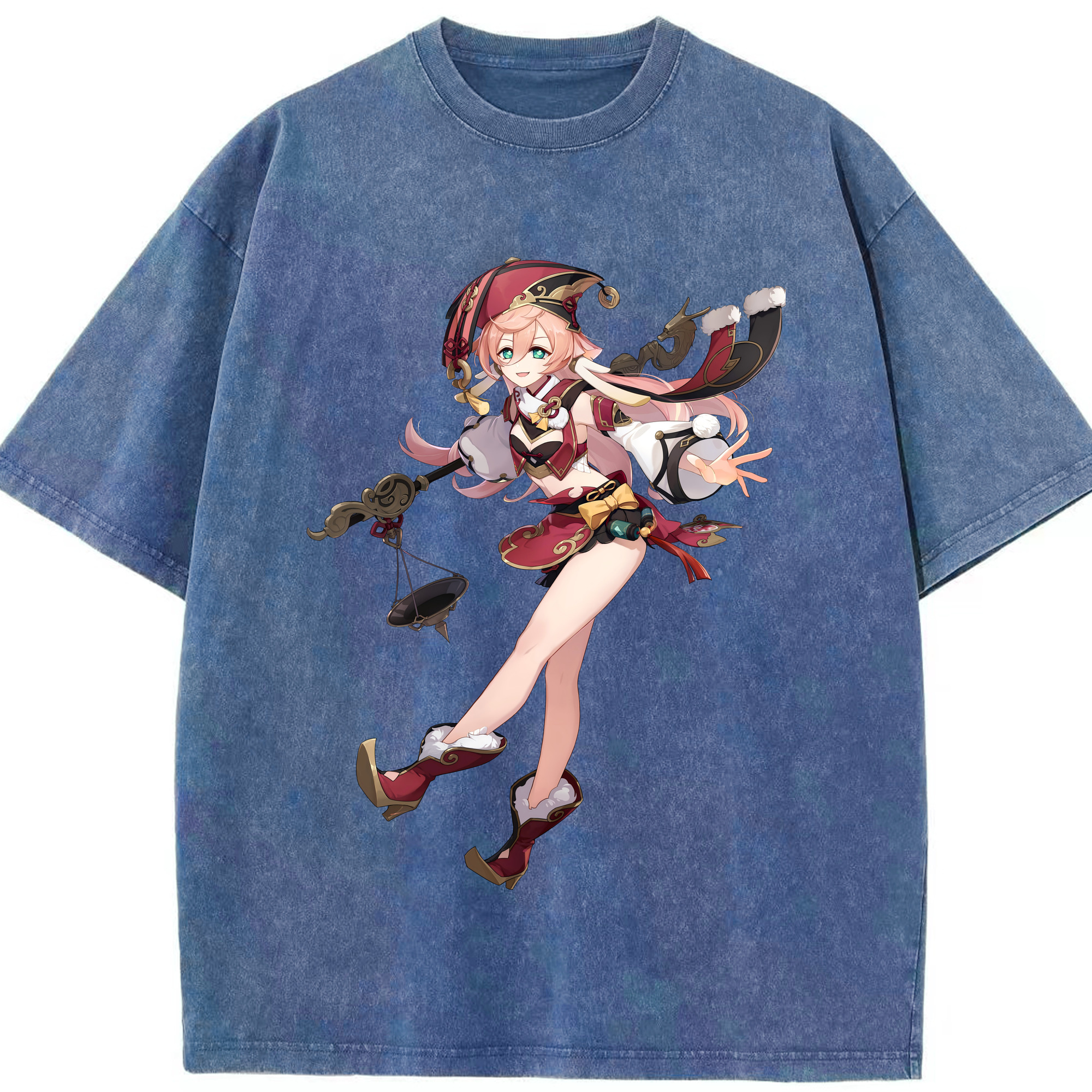 げんし神 ヤンフェイ genshin Yanfei 綿100% ヴィンテージ風 半袖Tシャツ（フロントプリント）