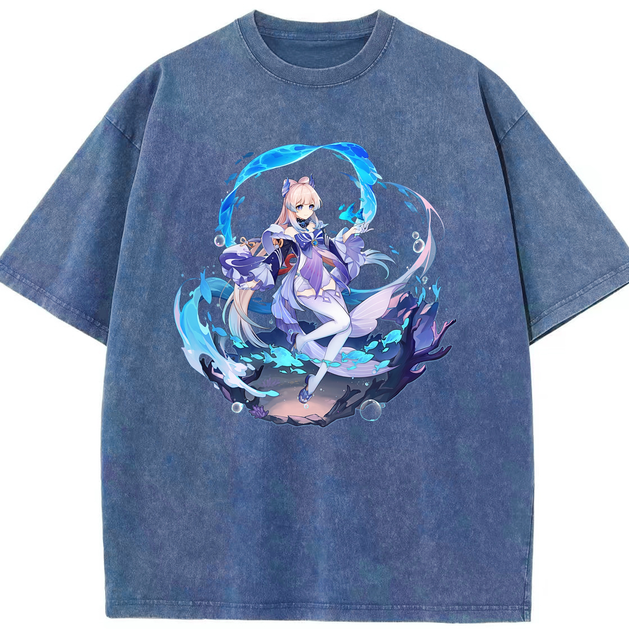 げんし神 珊瑚宮心海 サンゴノミヤ・ココミ genshin Sangonomiya Kokomi 綿100% ヴィンテージ風 半袖Tシャツ（フロントプリント）