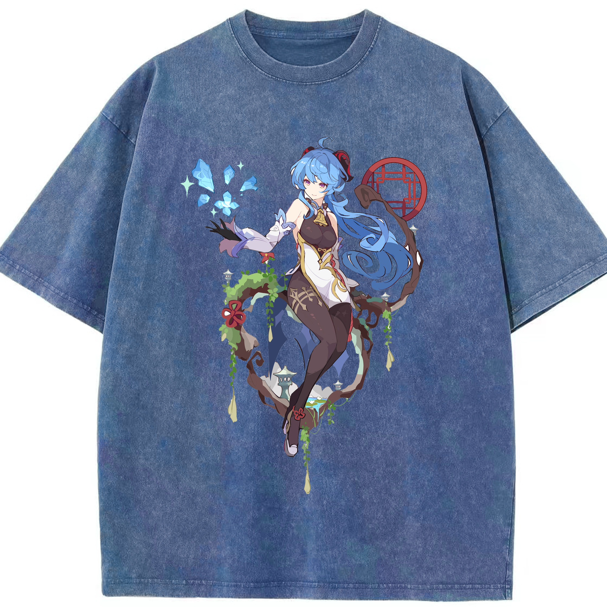 げんし神 甘雨 かんう genshin Ganyu 綿100% ヴィンテージ風 半袖Tシャツ（フロントプリント）